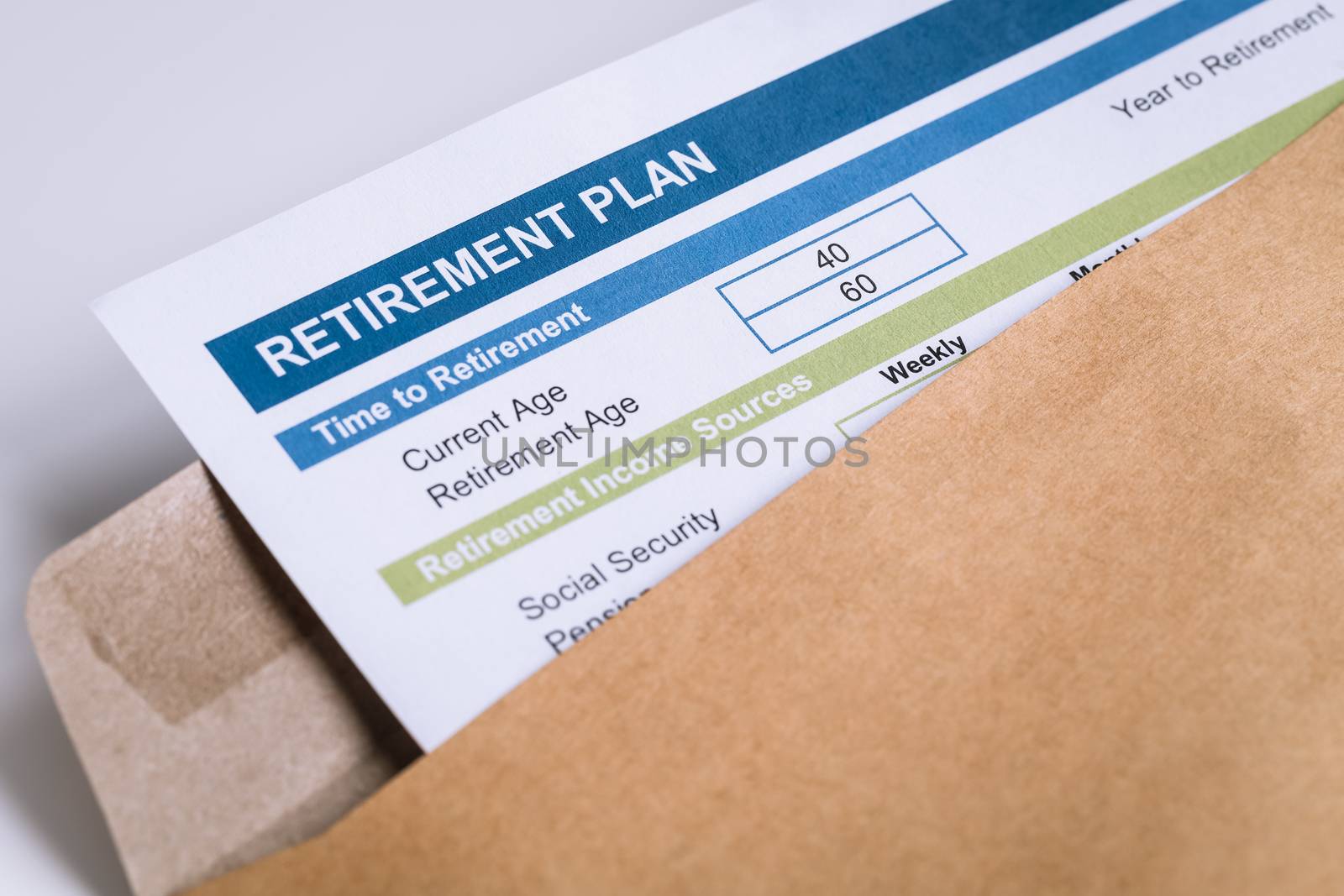 Retirement Planning letter in brown envelope opening, business c by FrameAngel