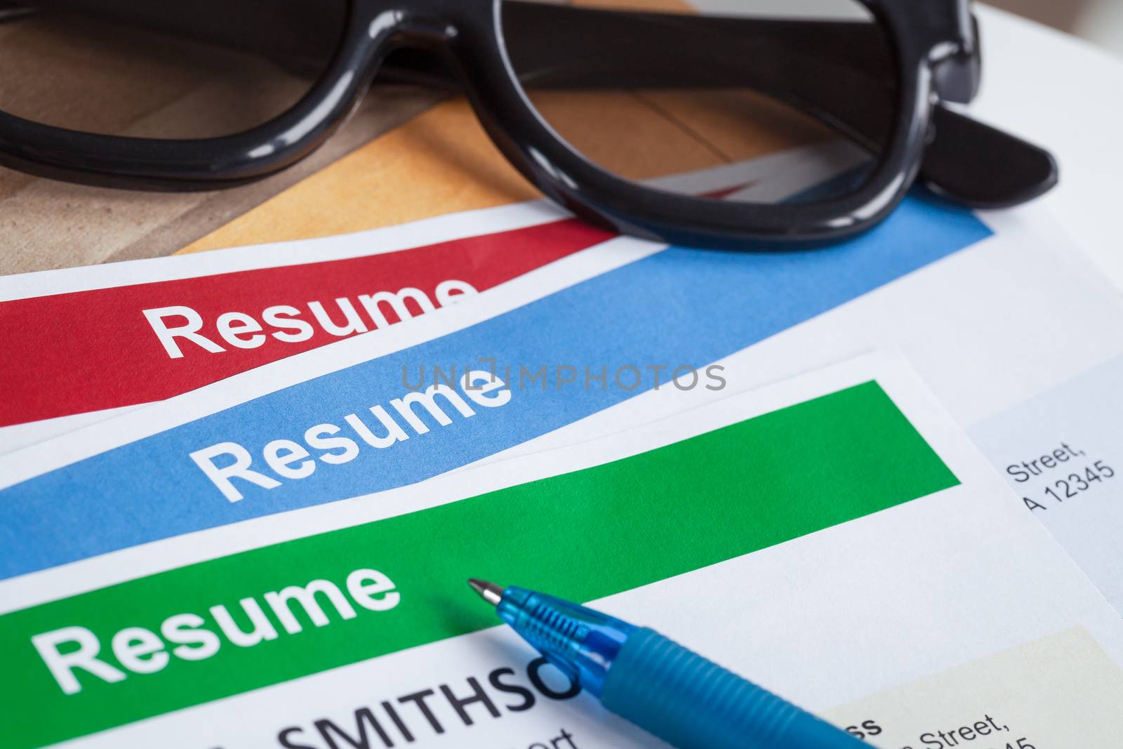 Resume letter background and glasses, pen, can use as recruitmen by FrameAngel