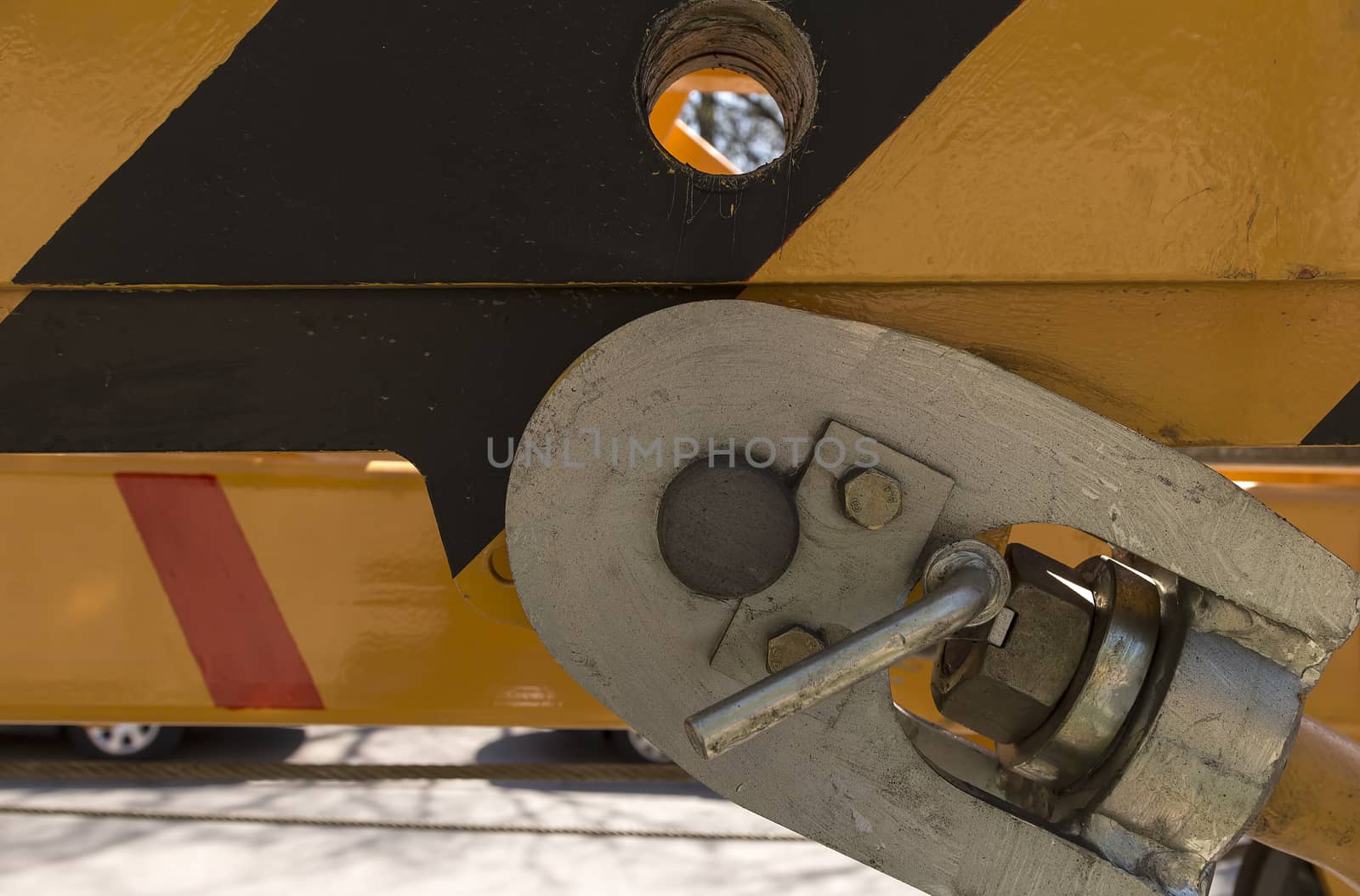 A close up on a security detail on a crane