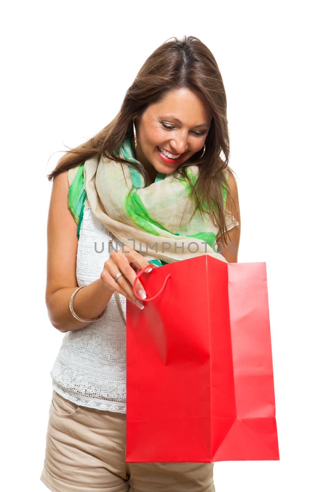 Fashionable Woman Looking Inside a Shopping Bag by juniart