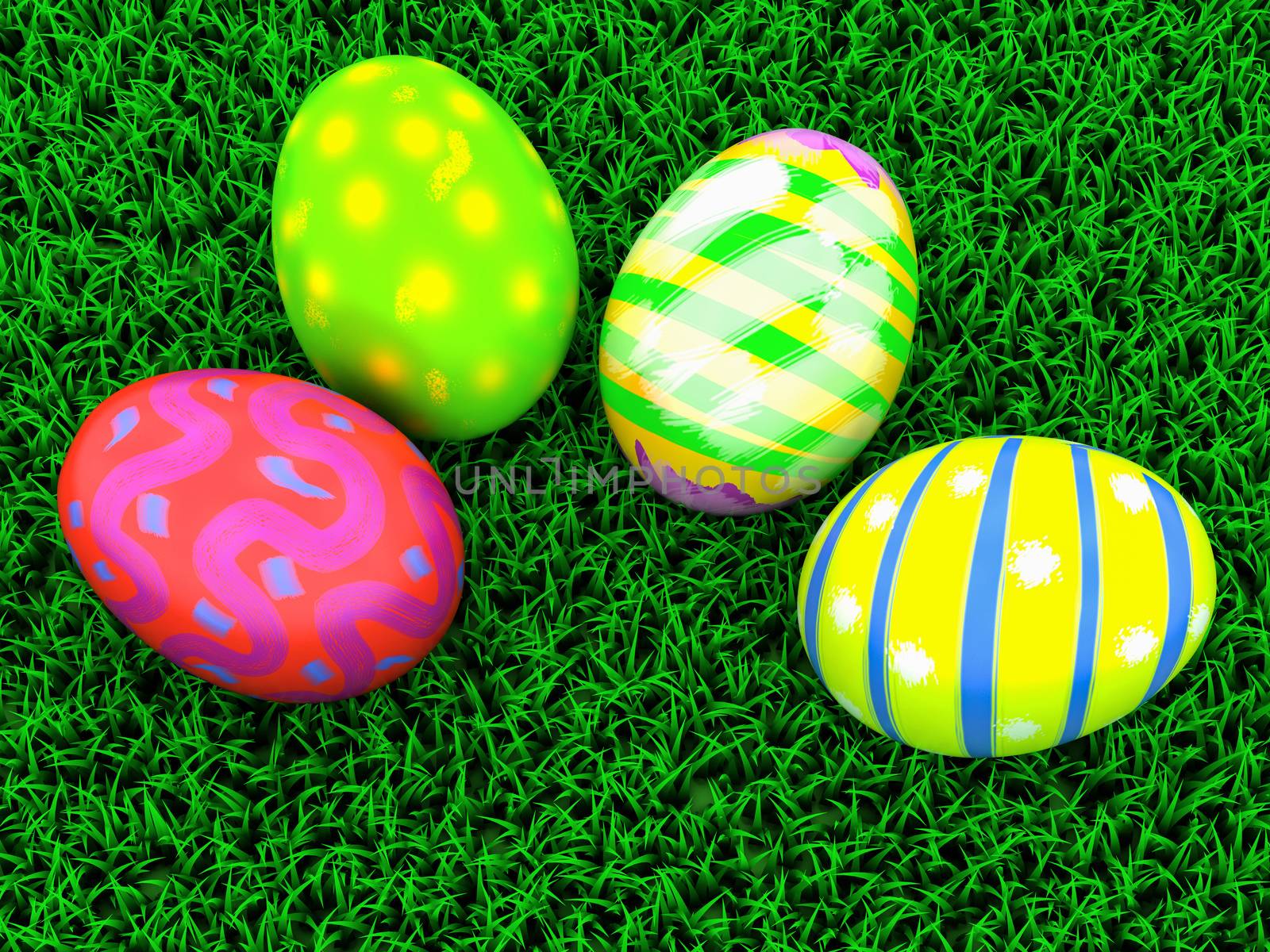colorful Easter eggs on a grass background
