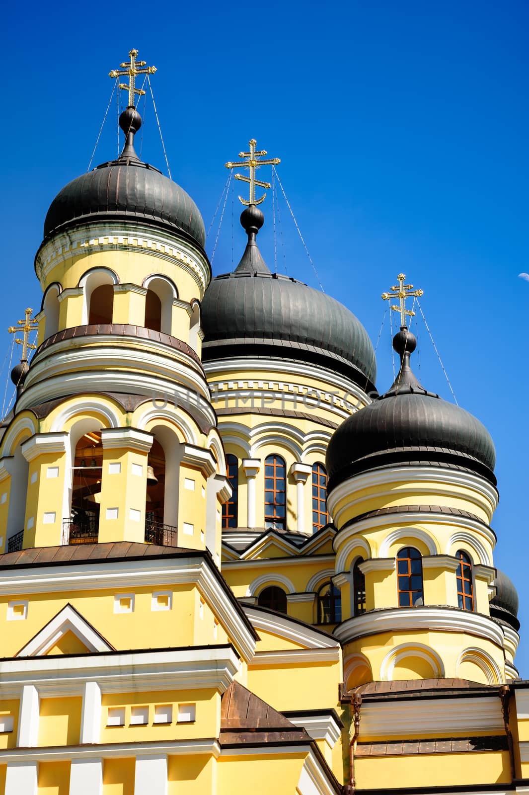 Partial view of large main christian Orthodox Church in the Hancu Monastery, Republic of Moldova