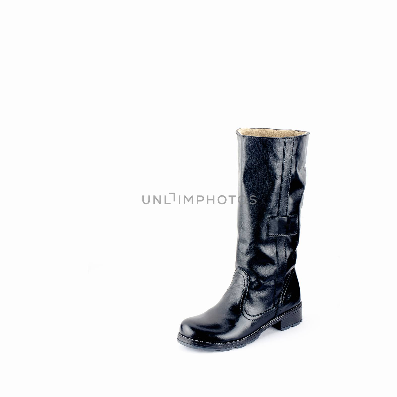 Womens leather boots in black on a white background