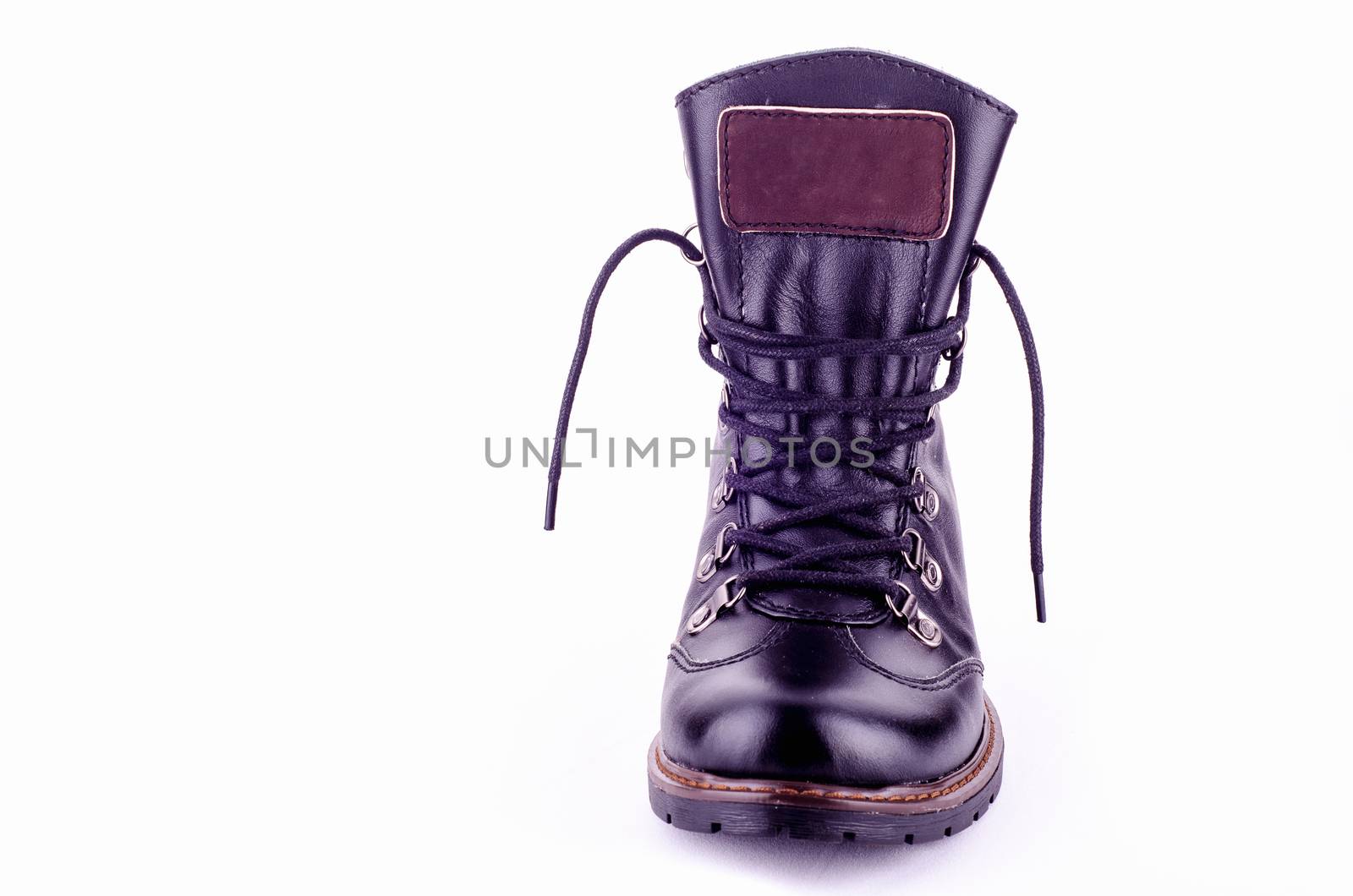 Womens leather boots in black on a white background