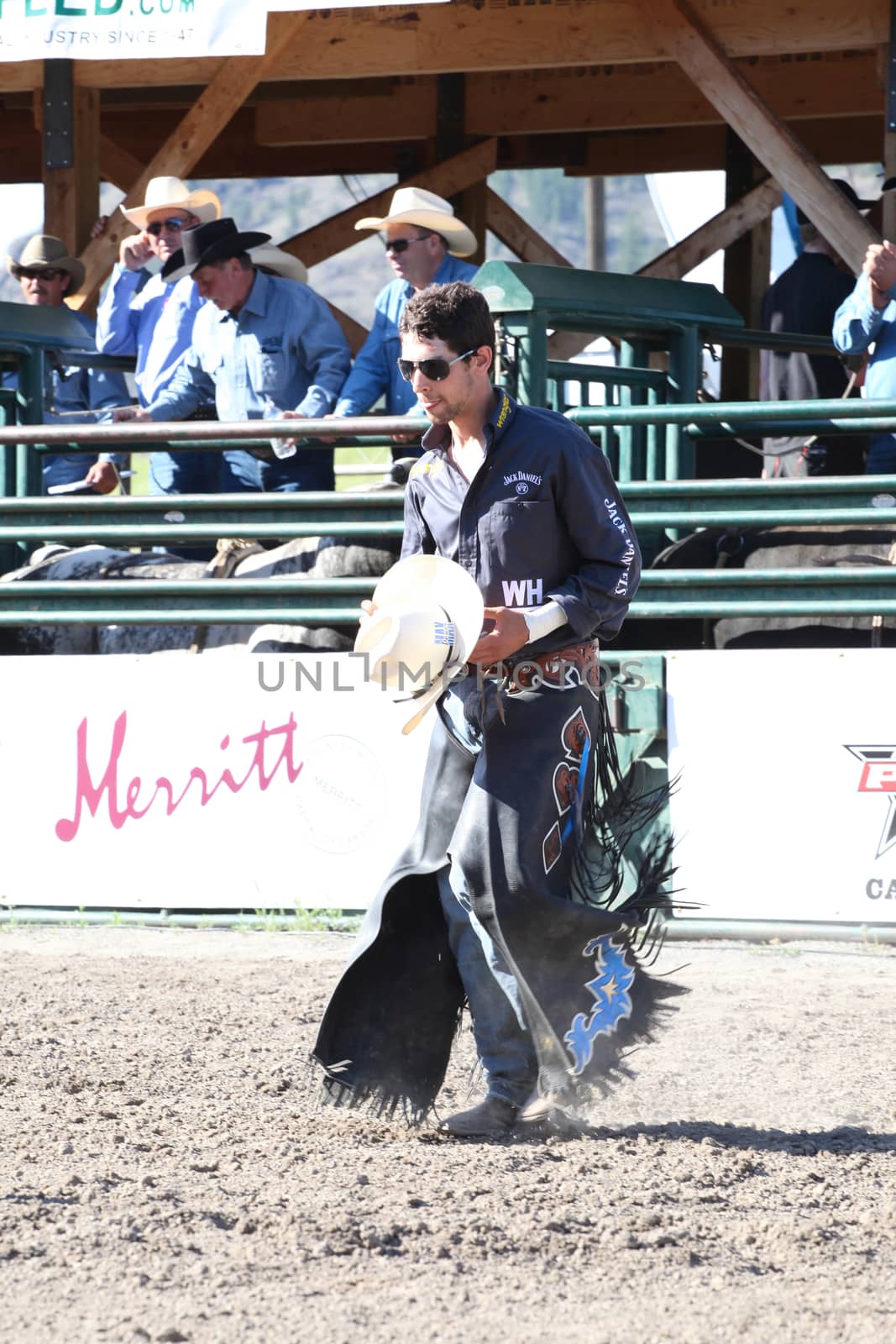 MERRITT, B.C. CANADA - May 30, 2015: Bull rider in the opening ceremony at The 3nd Annual Ty Pozzobon Invitational PBR Event.