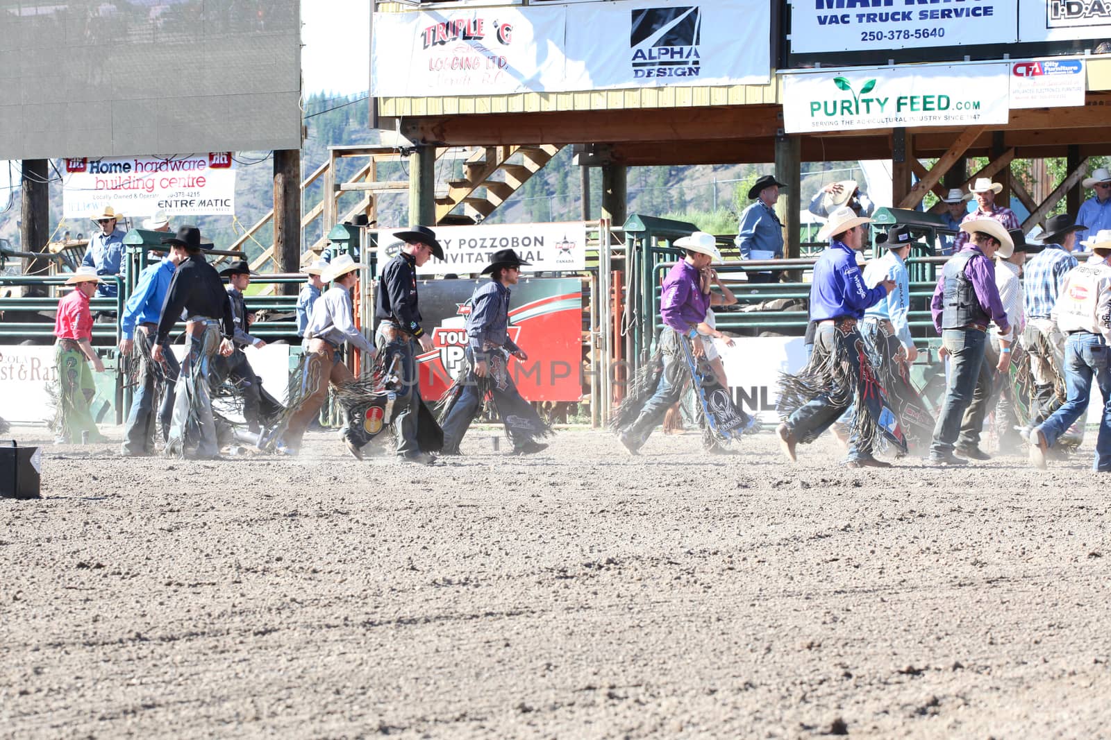 MERRITT, B.C. CANADA - May 30, 2015: Bull riders at opening ceremony of The 3nd Annual Ty Pozzobon Invitational PBR Event.