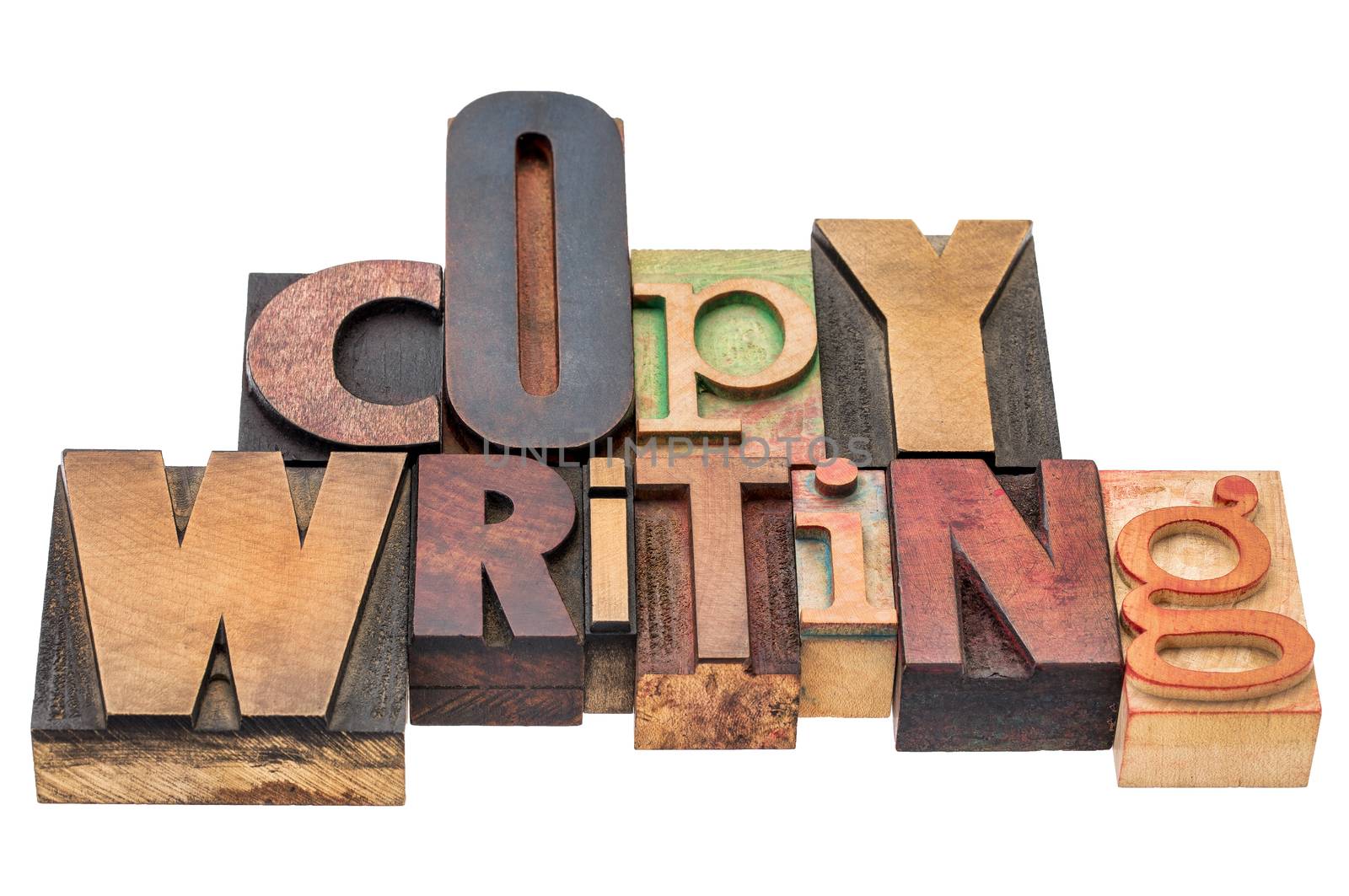 copywriting word  - isolated text in mixed letterpress wood type printing blocks