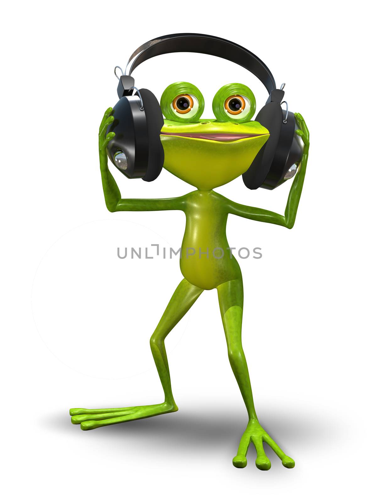 Illustration of a cartoon frog in headphones