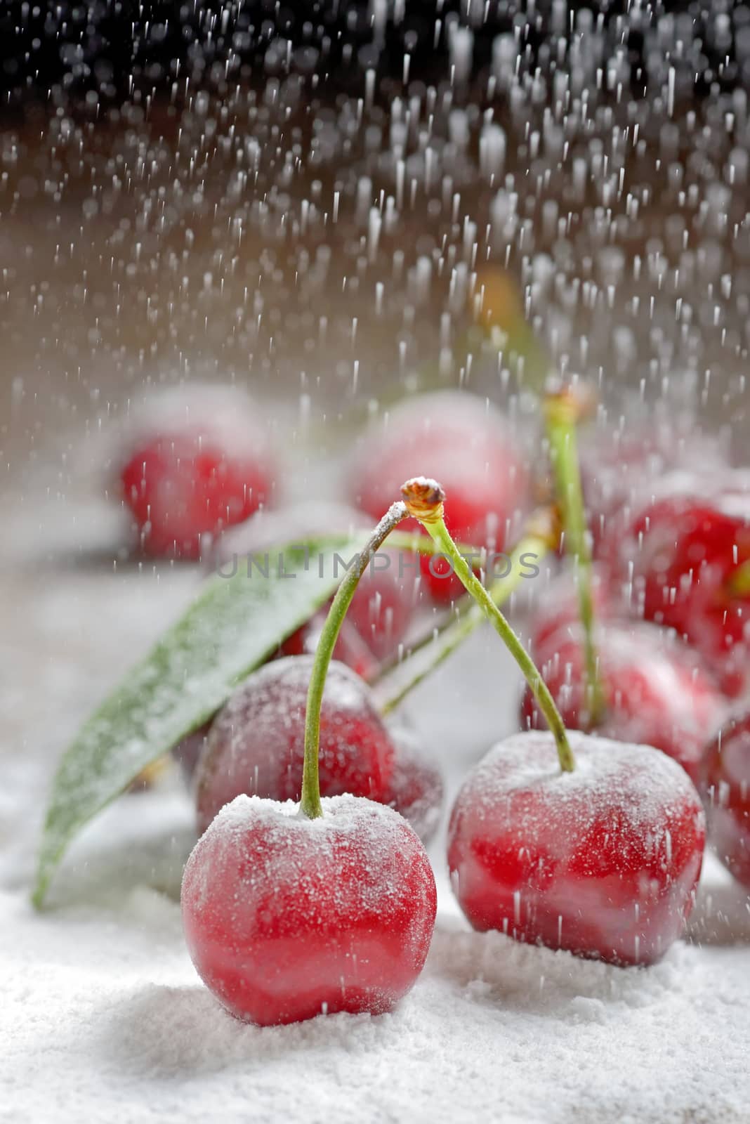 cherry with sugar on old table