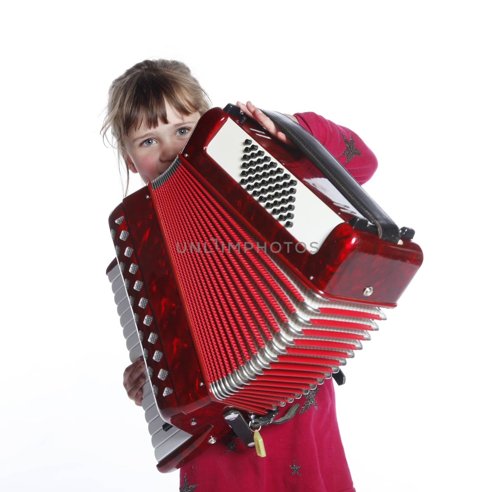 very young girl with accordion in studio by ahavelaar
