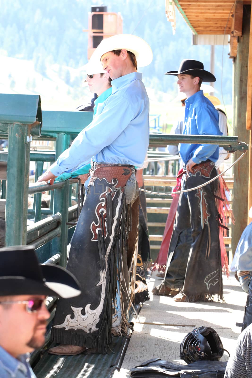MERRITT, B.C. CANADA - May 30, 2015: Bull riders before the opening ceremony of The 3rd Annual Ty Pozzobon Invitational PBR Event.