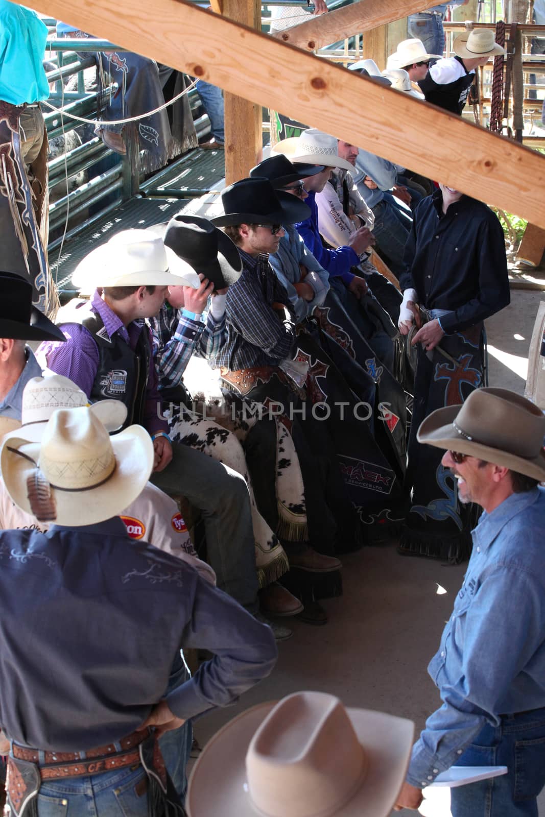 MERRITT, B.C. CANADA - May 30, 2015: Bull riders before the opening ceremony of The 3rd Annual Ty Pozzobon Invitational PBR Event.