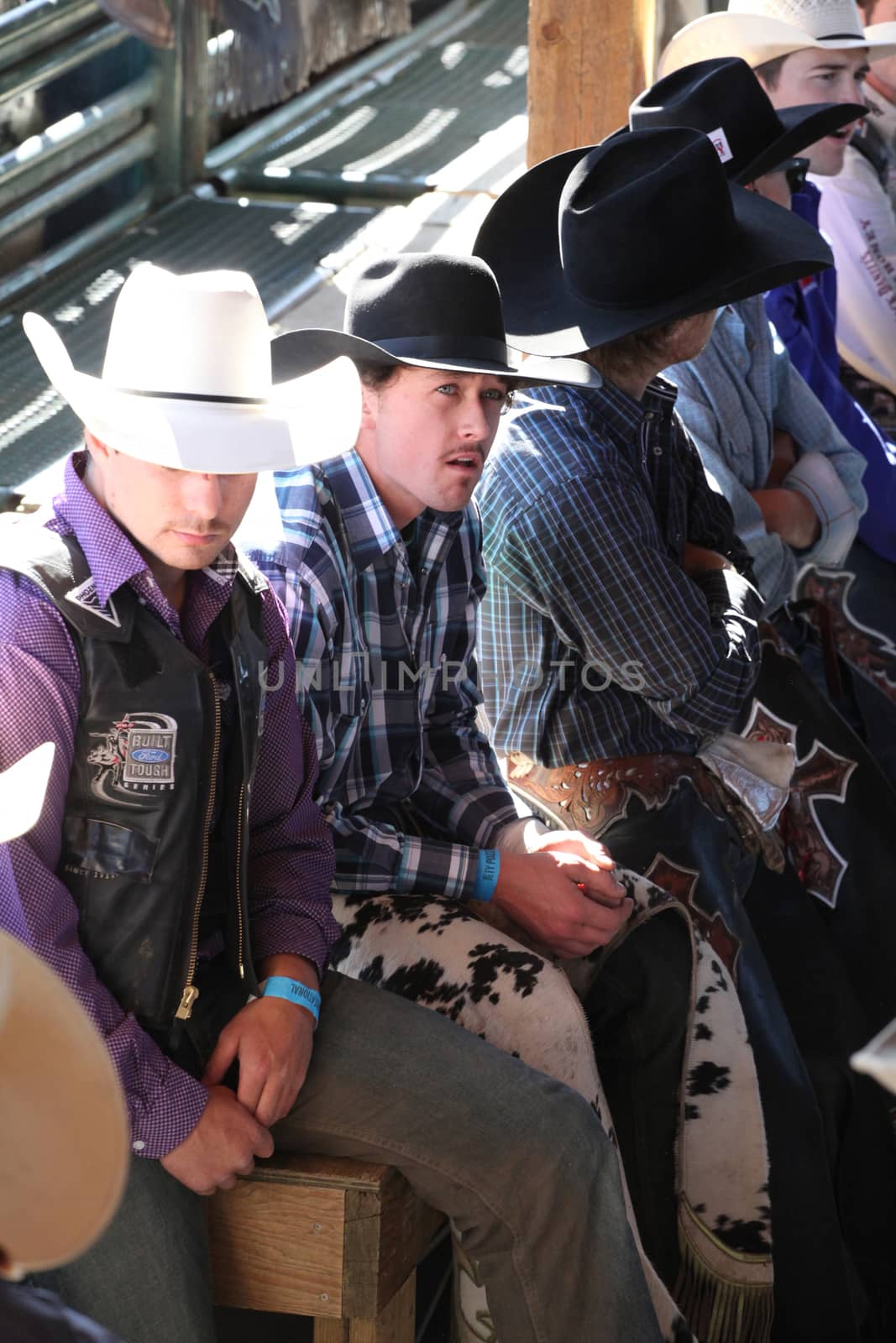 MERRITT, B.C. CANADA - May 30, 2015: Bull riders before the opening ceremony of The 3rd Annual Ty Pozzobon Invitational PBR Event.