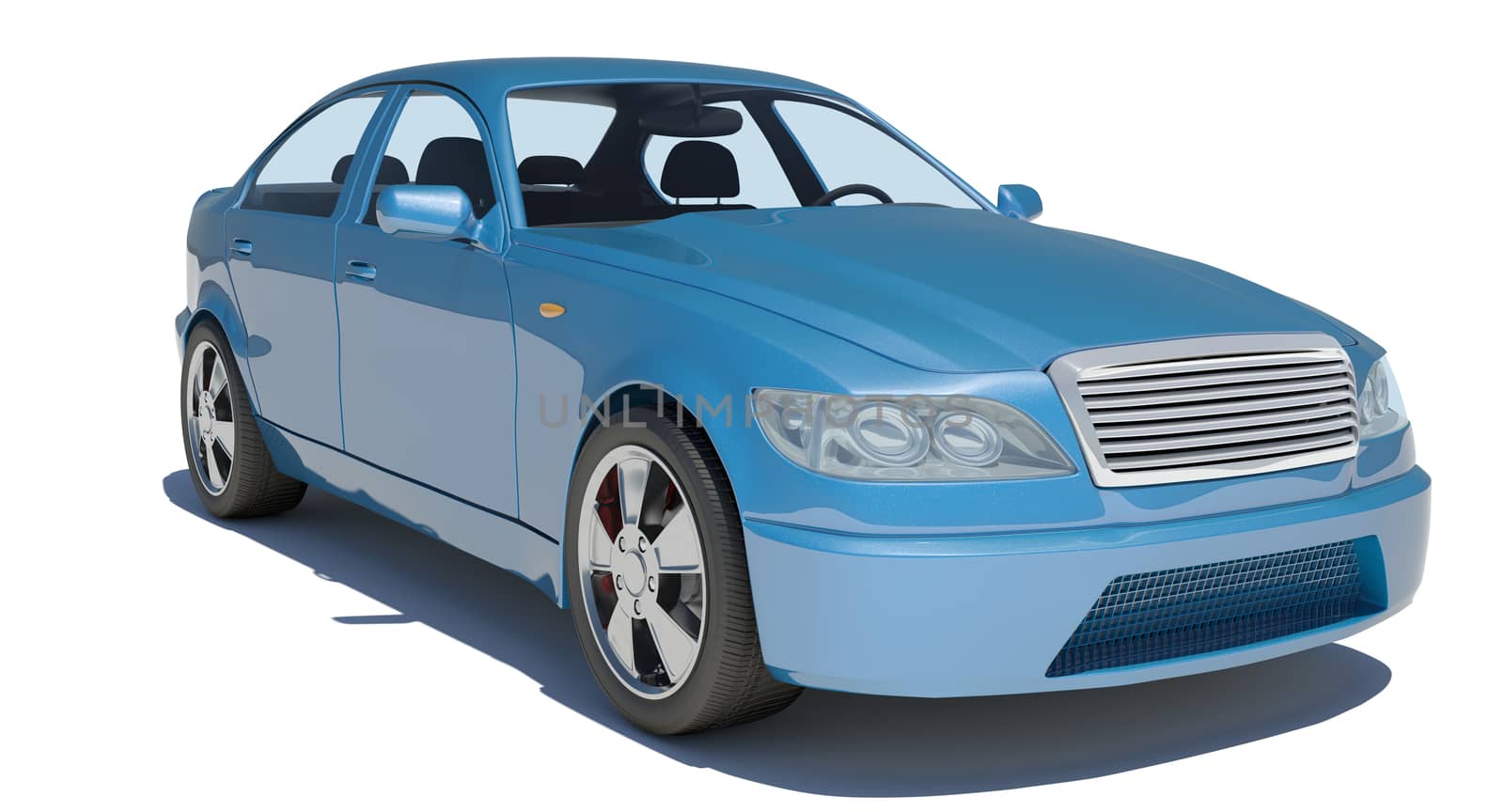 Blue car on isolated white background, side view