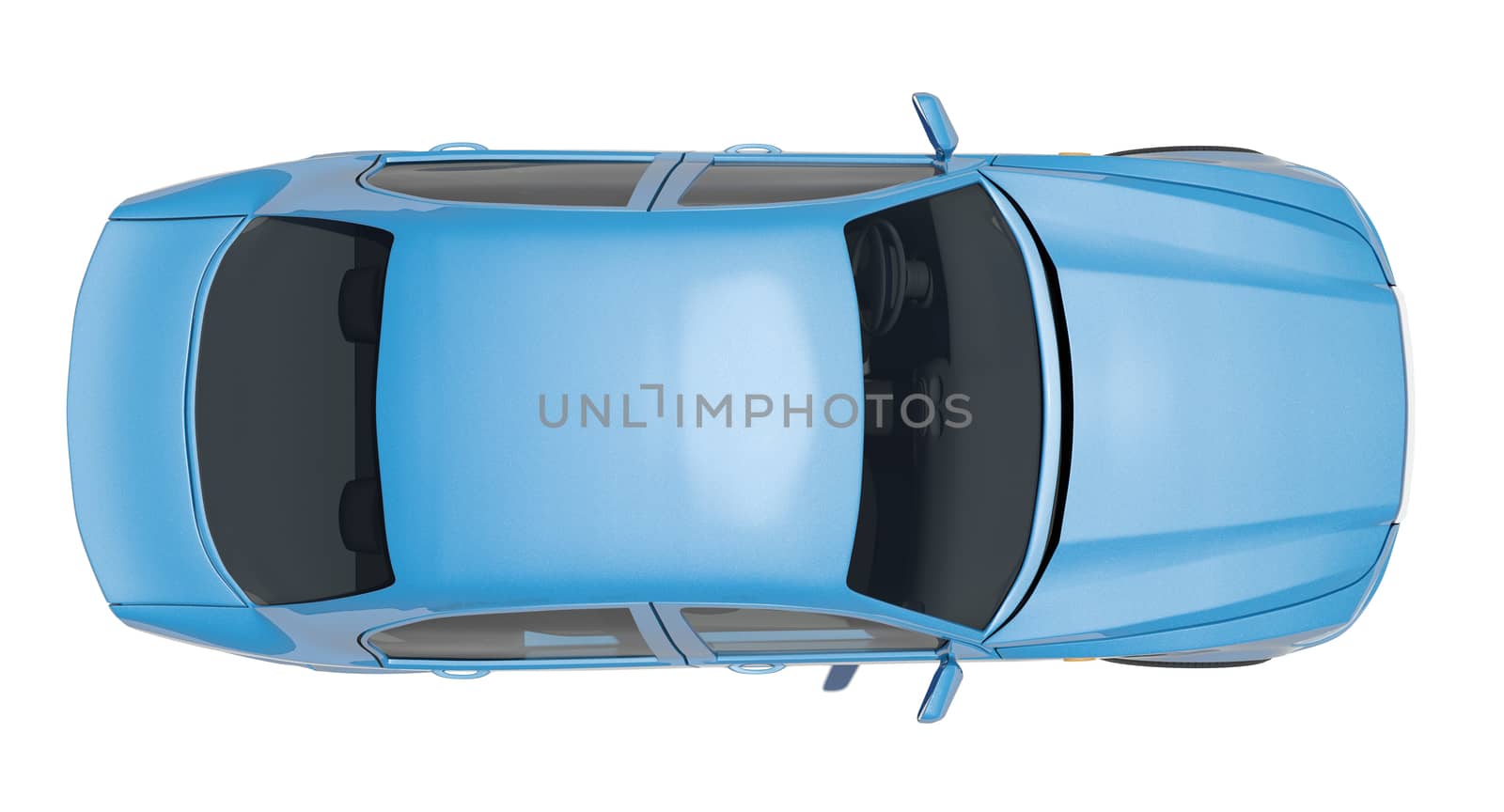 Car on isolated white background, top view