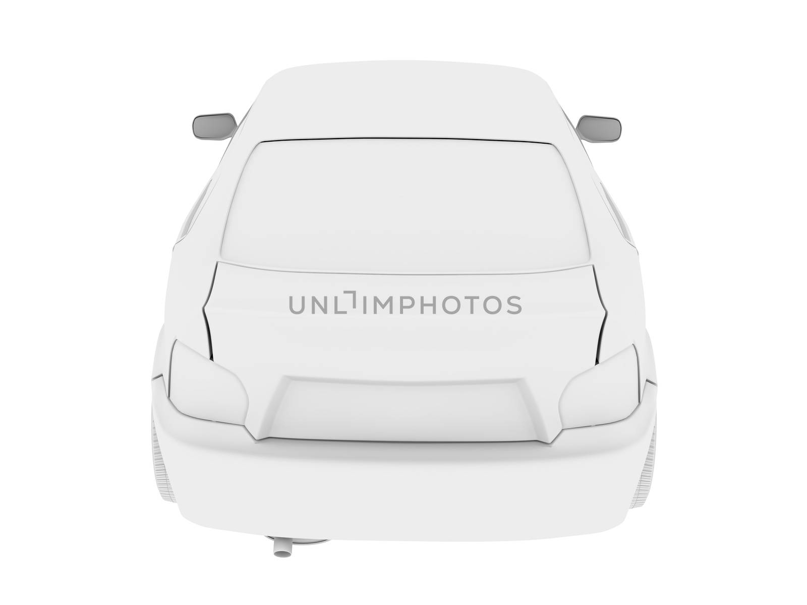 Car model on isolated white background, rear view