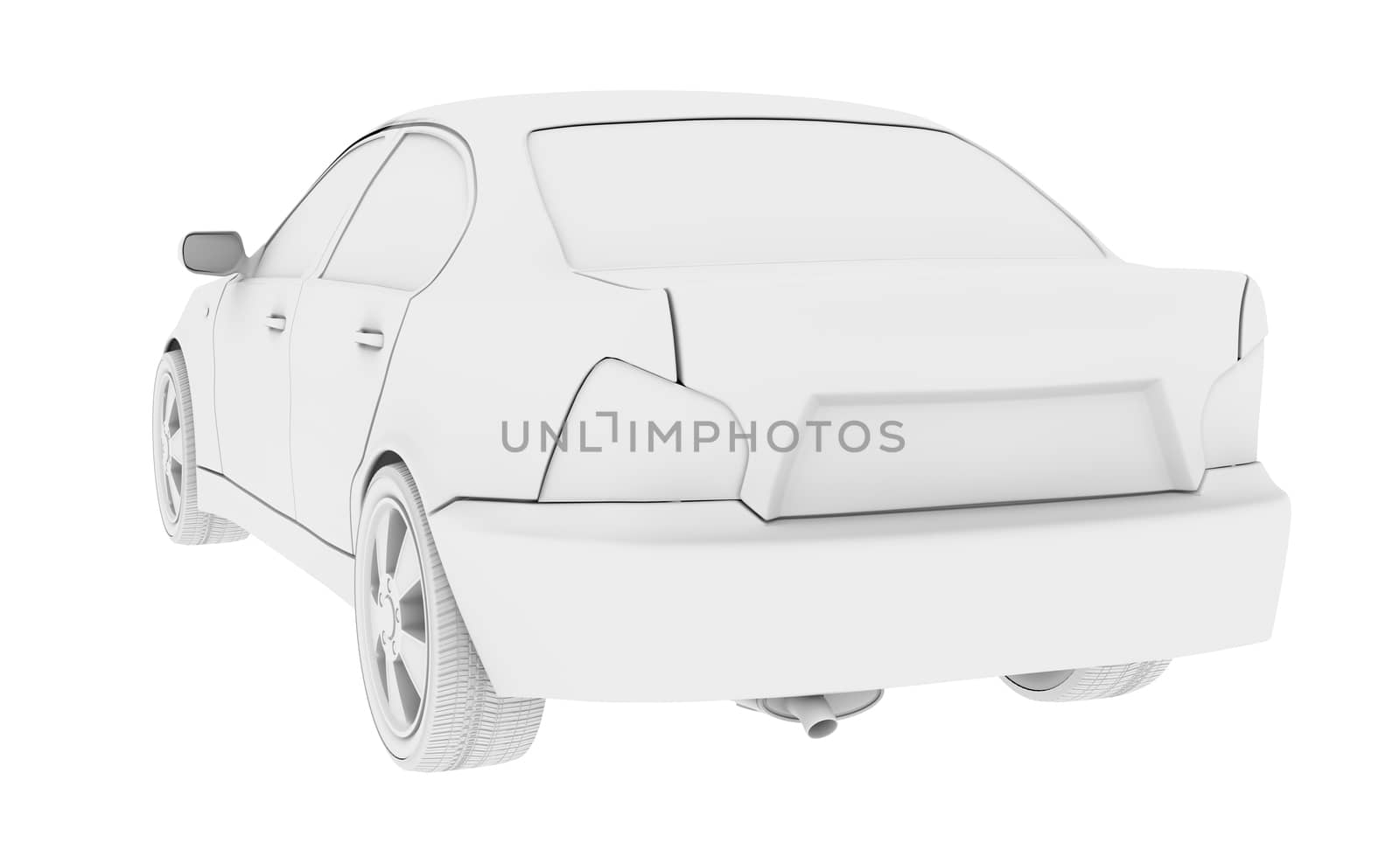 White car model on isolated white background, back view