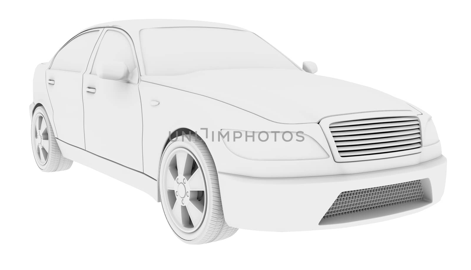 White car model on isolated white background, side view