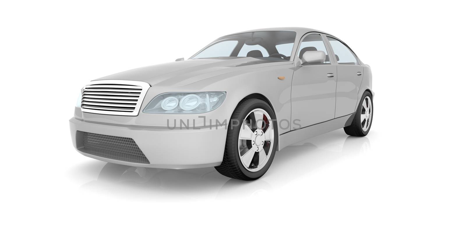 White car on isolated white background, front view