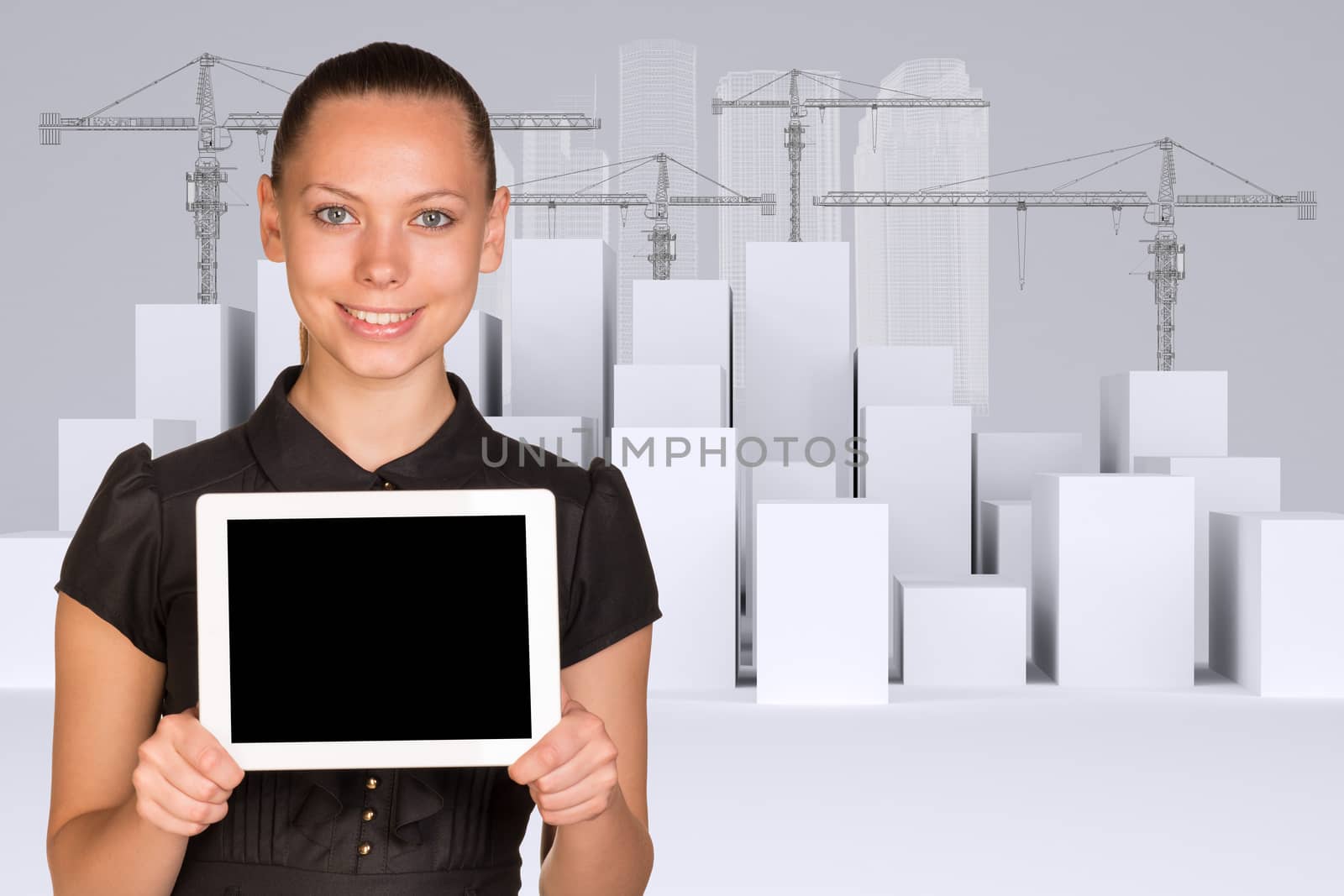 Smiling young woman holging tablet  by cherezoff