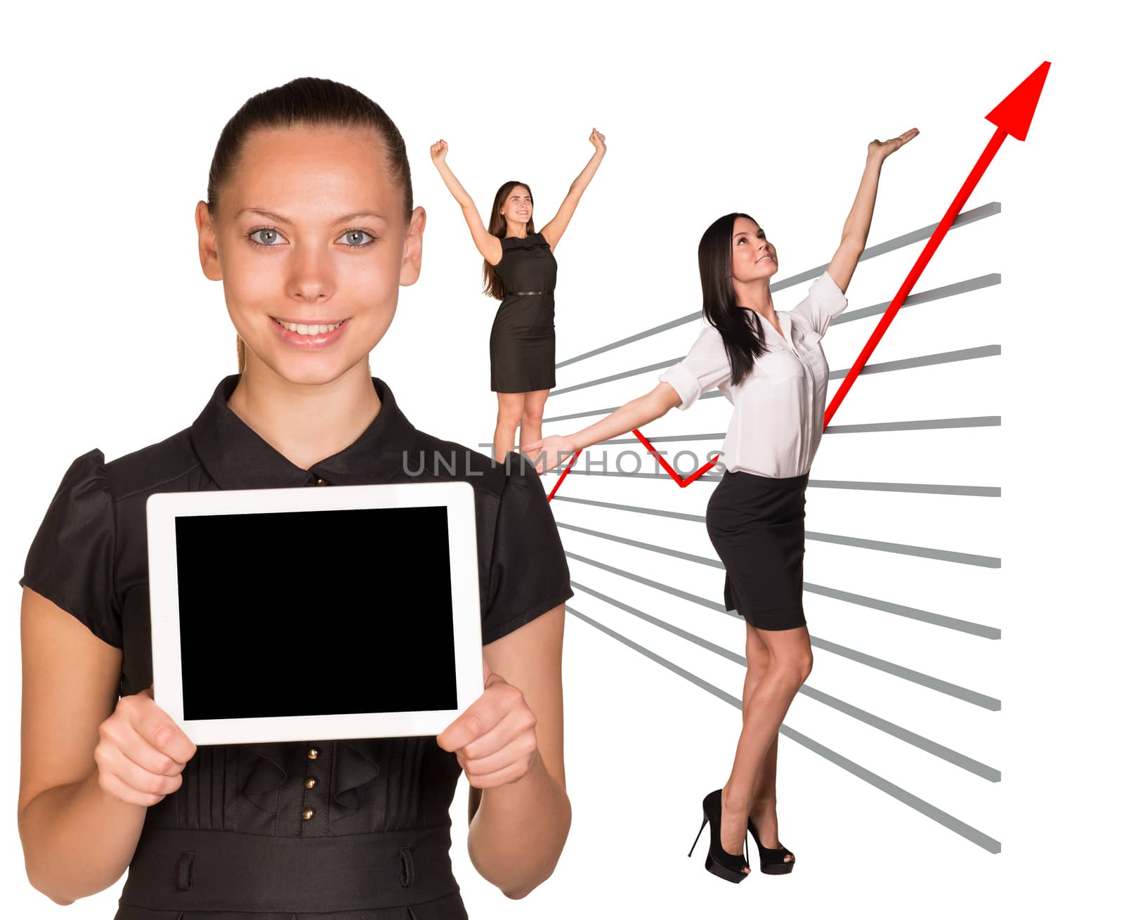 Happy business women and graphical chart by cherezoff