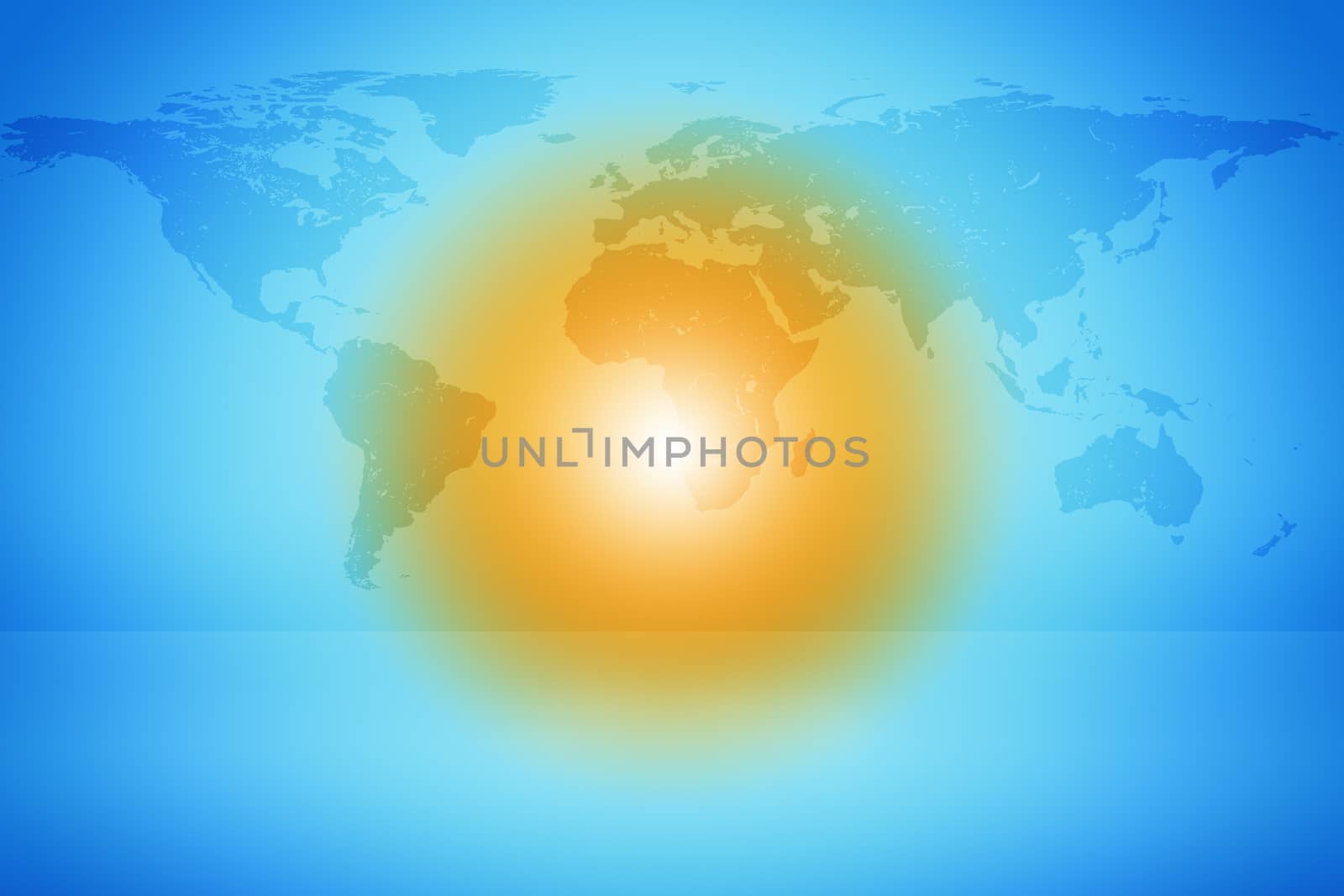 Abstract blue background with world map and spot in center