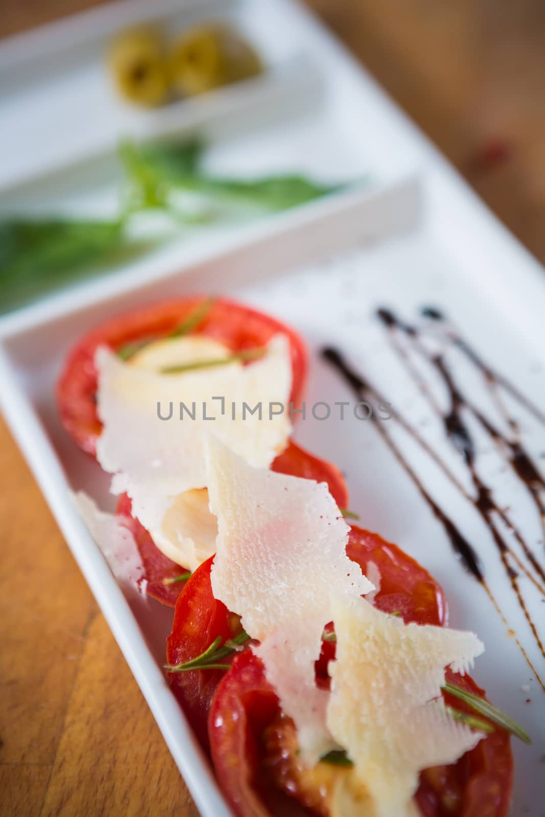 Fresh tomatoes, basil, garlic and parmesan cheese by sarymsakov