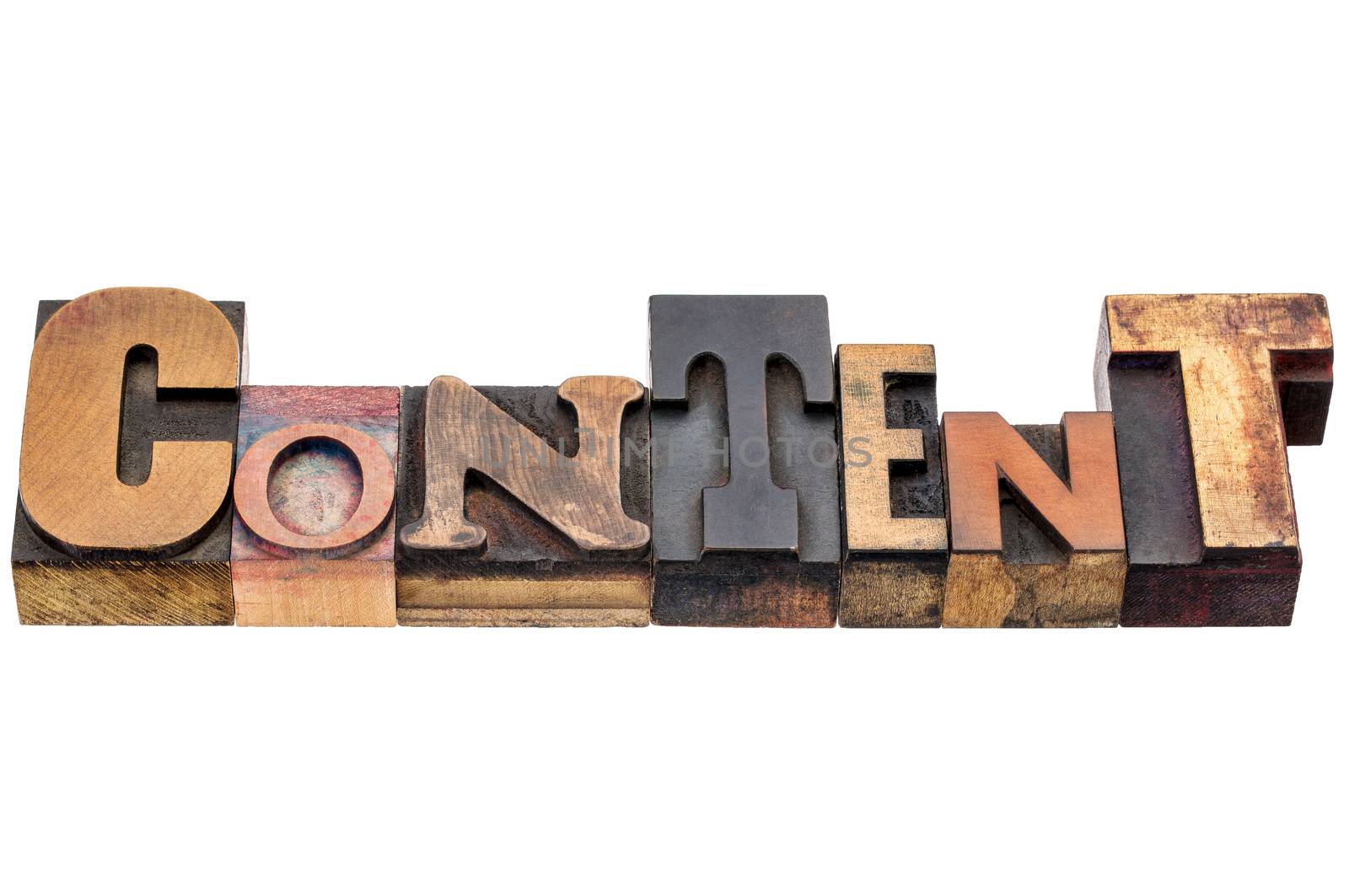 content word in mixed wood type by PixelsAway