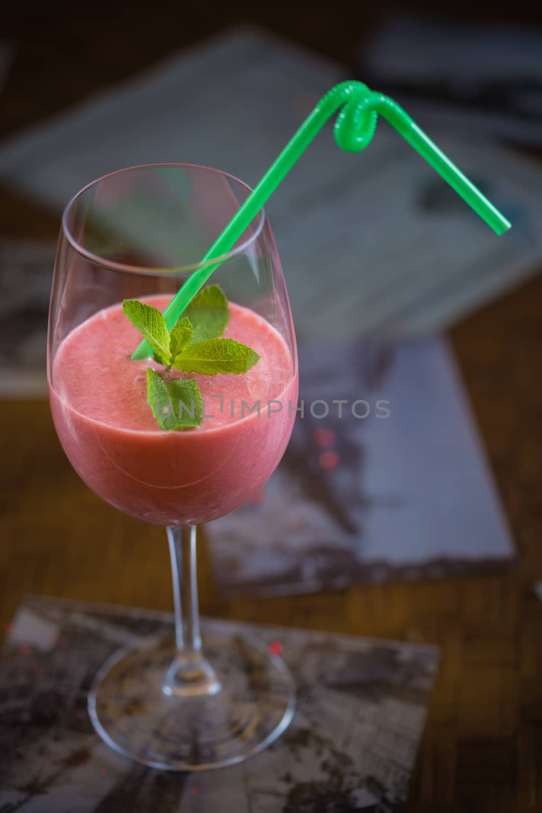 Fruit shake with strawberries and banana. Shallow dof