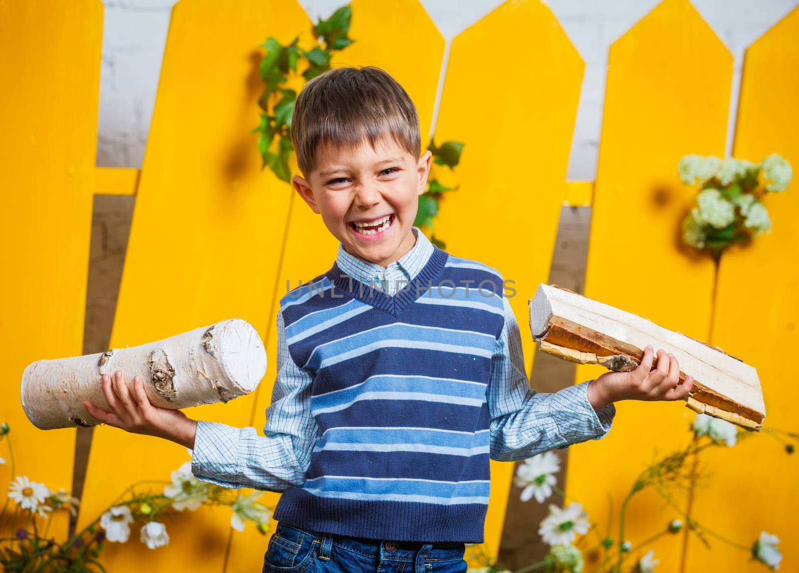 Boy with pile of firewood by maxoliki