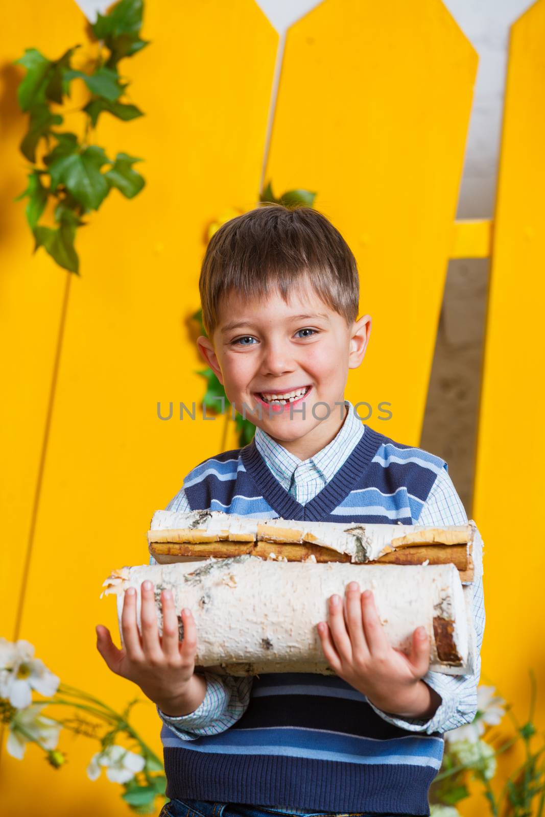 Boy with pile of firewood by maxoliki