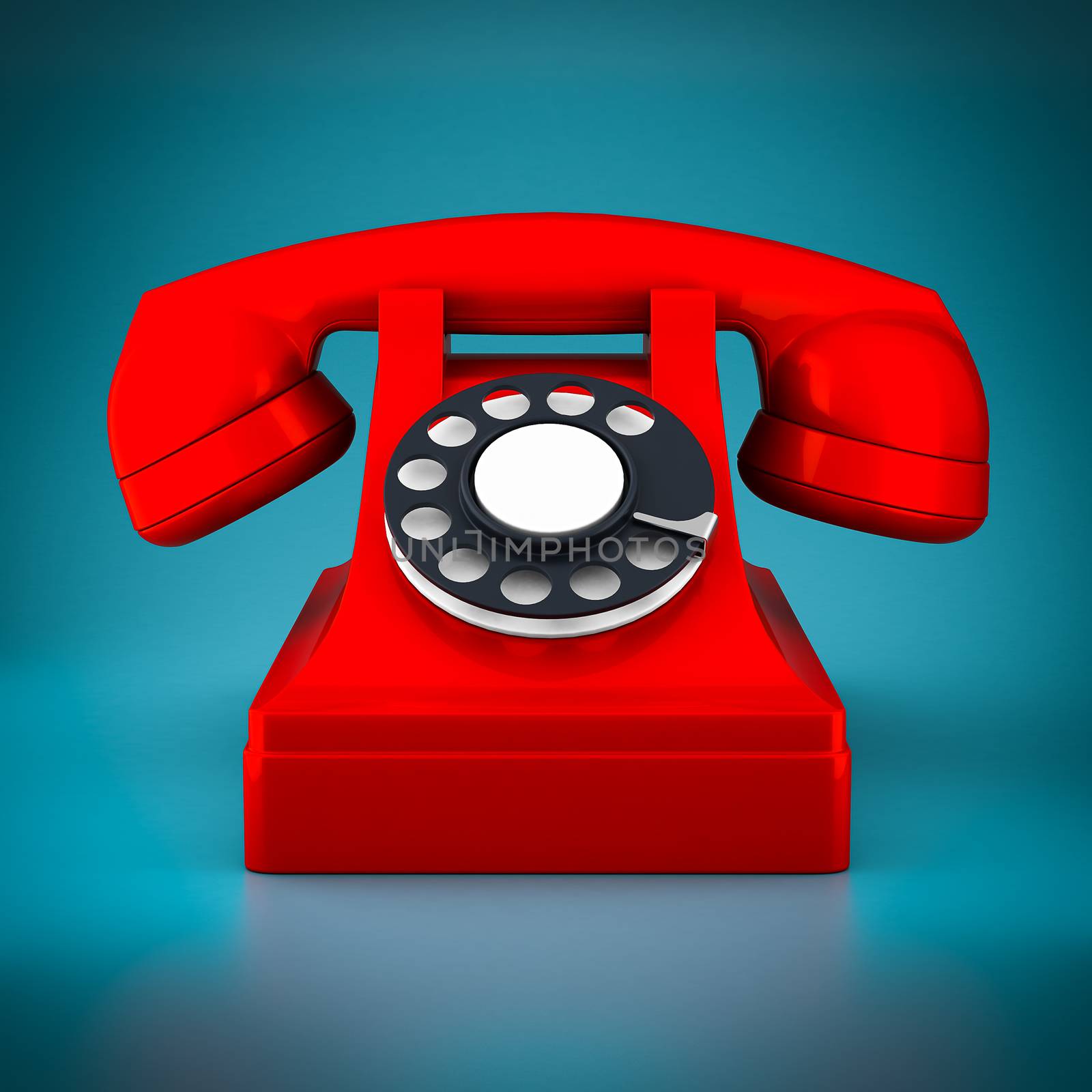 beautiful red phone on a blue background
