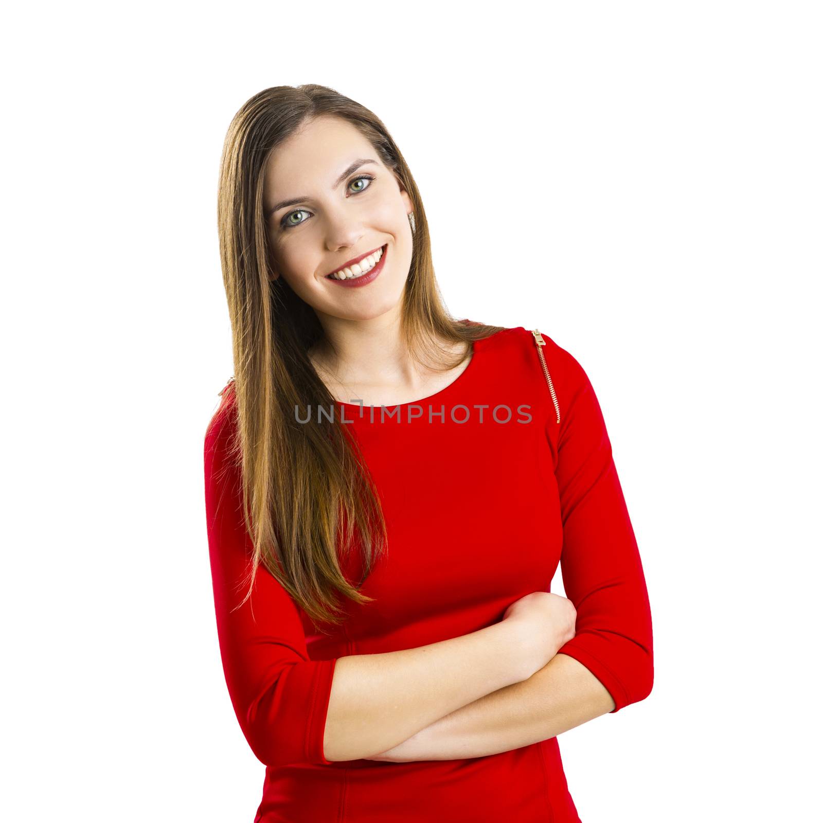 Beautiful and attractive woman with a sexy dress, isolated on white background