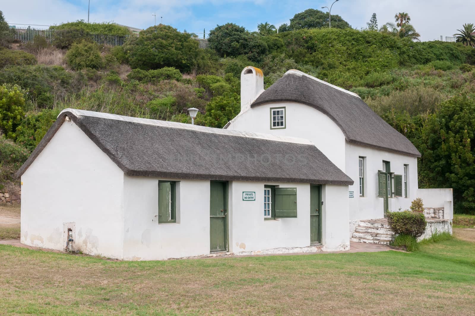 MOSSELBAY, SOUTH AFRICA - DECEMBER 30, 2014: Historic Munrohoek cottages on the premises of the Dias Museum