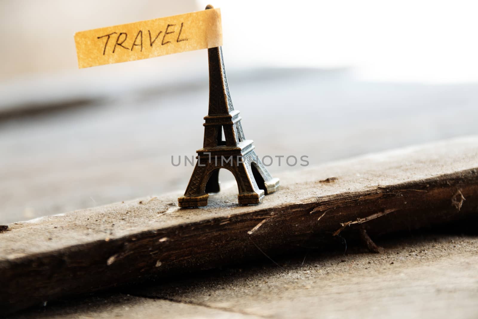 travel concept, Eiffel tower and  inscription "travel"