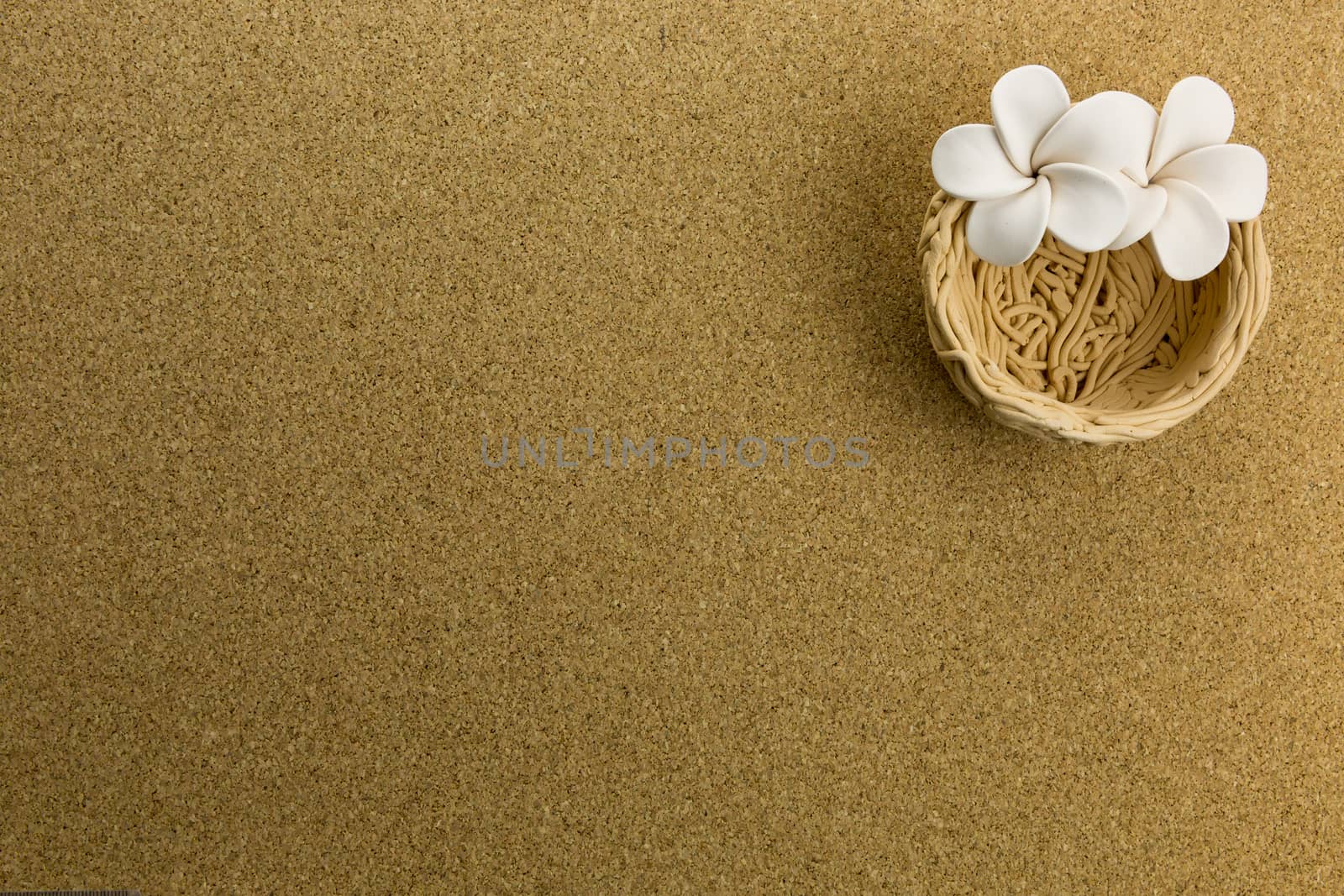 ceramic nest with flowers on cork board by urubank