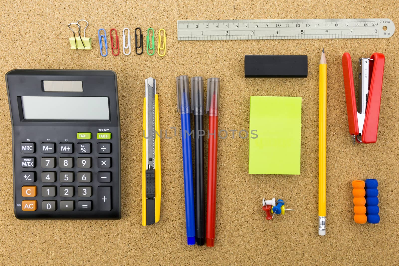 many type of stationary on cork board