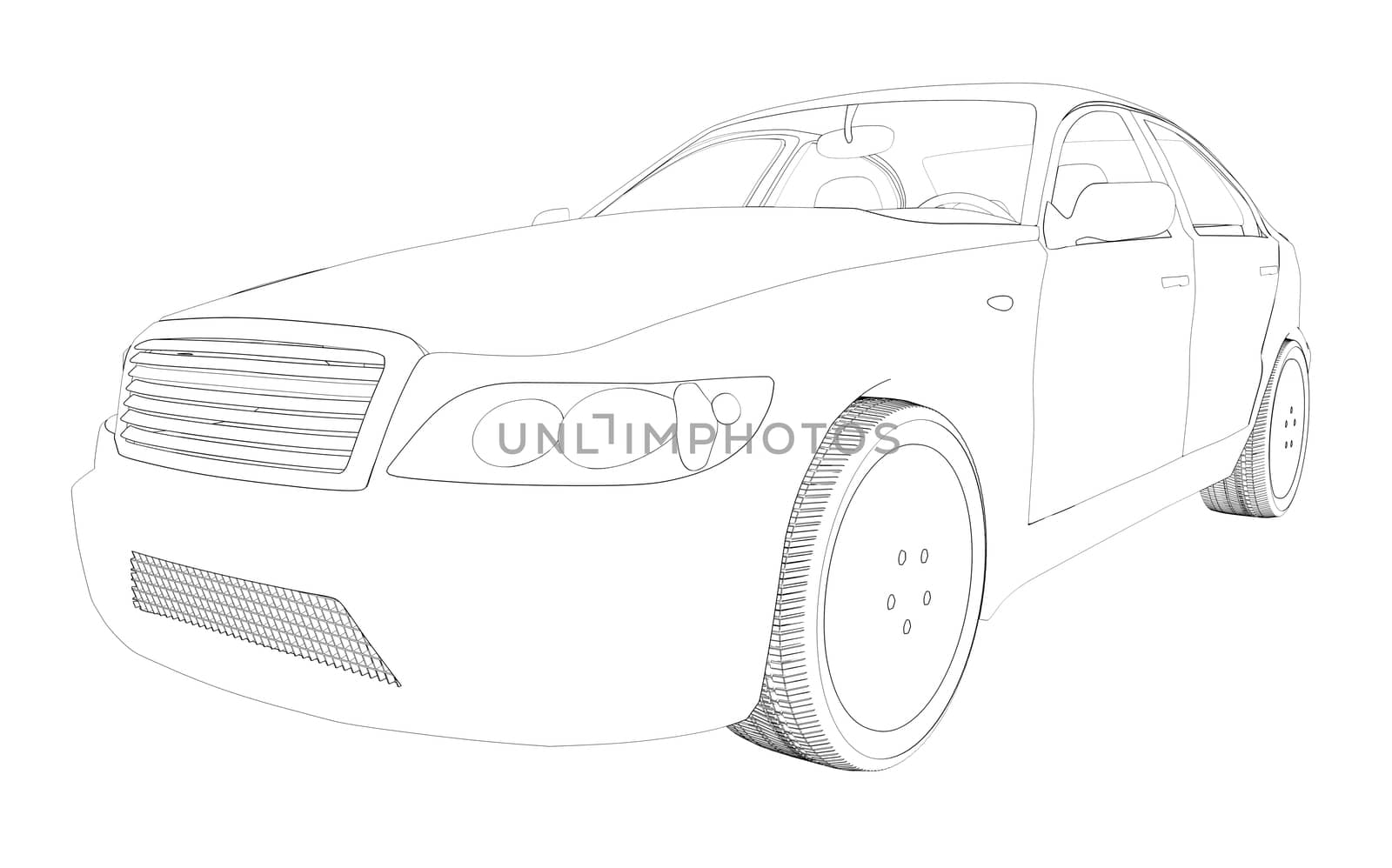 Graphic car model on isolated white background, side view