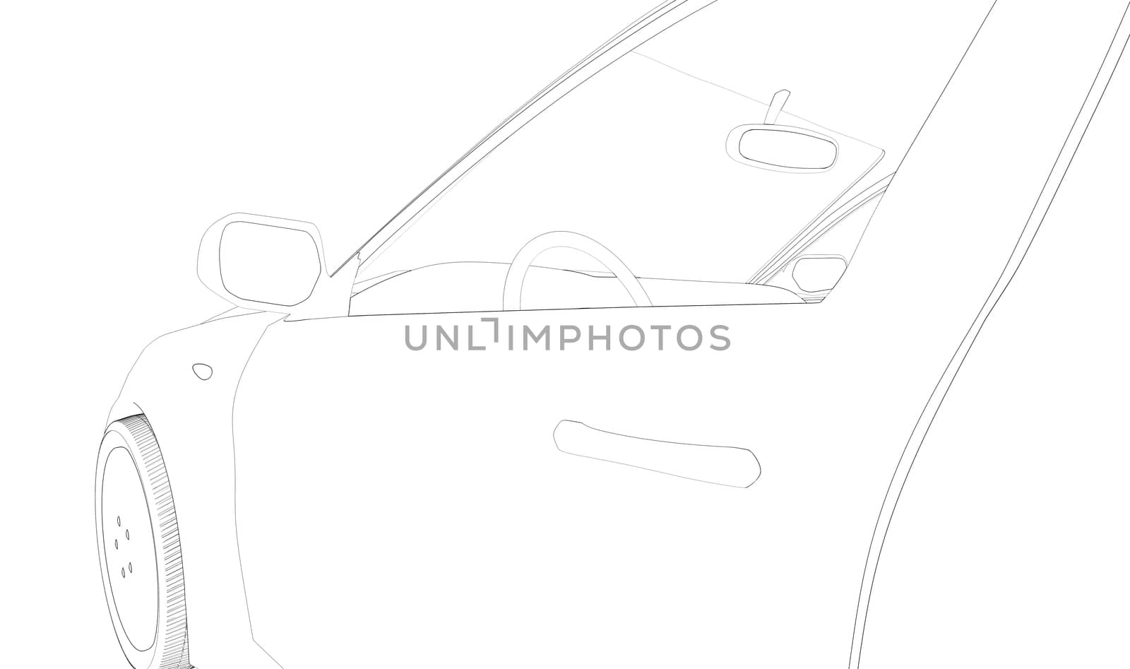 Graphic design of car model on isolated white background, close-up view