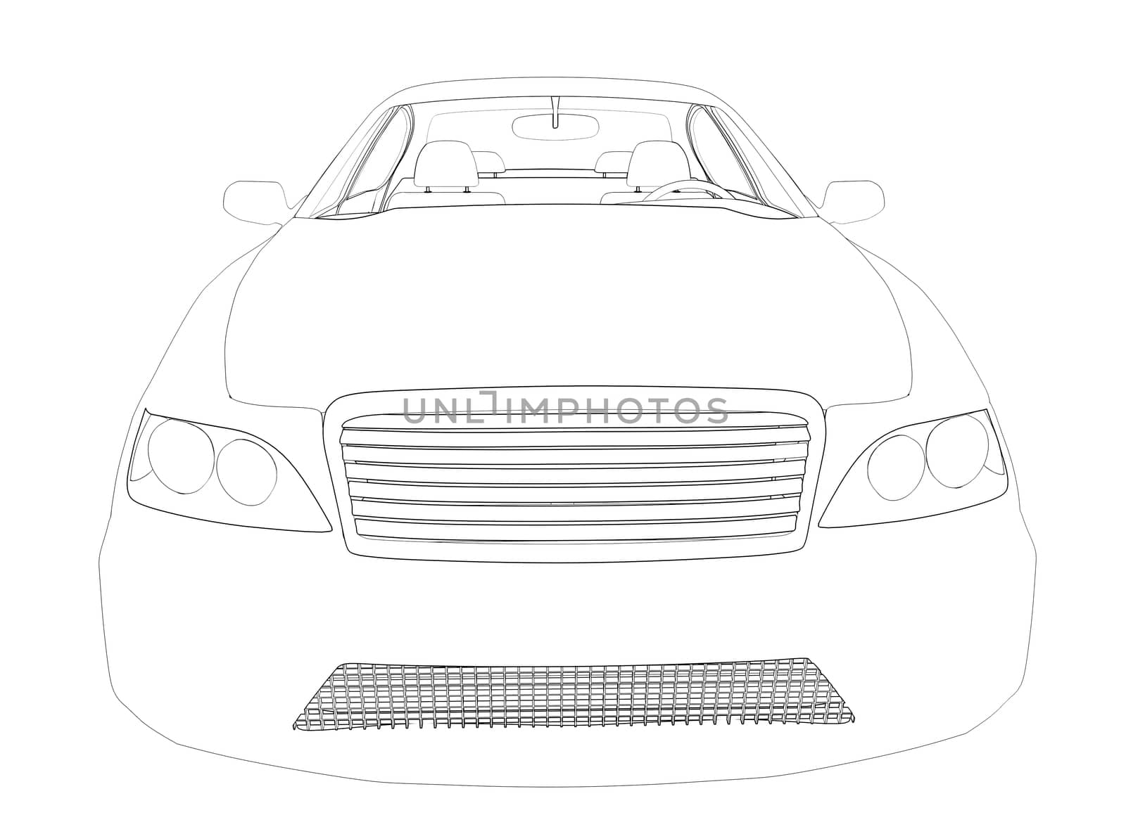 Graphic design of car model on isolated white background, front view