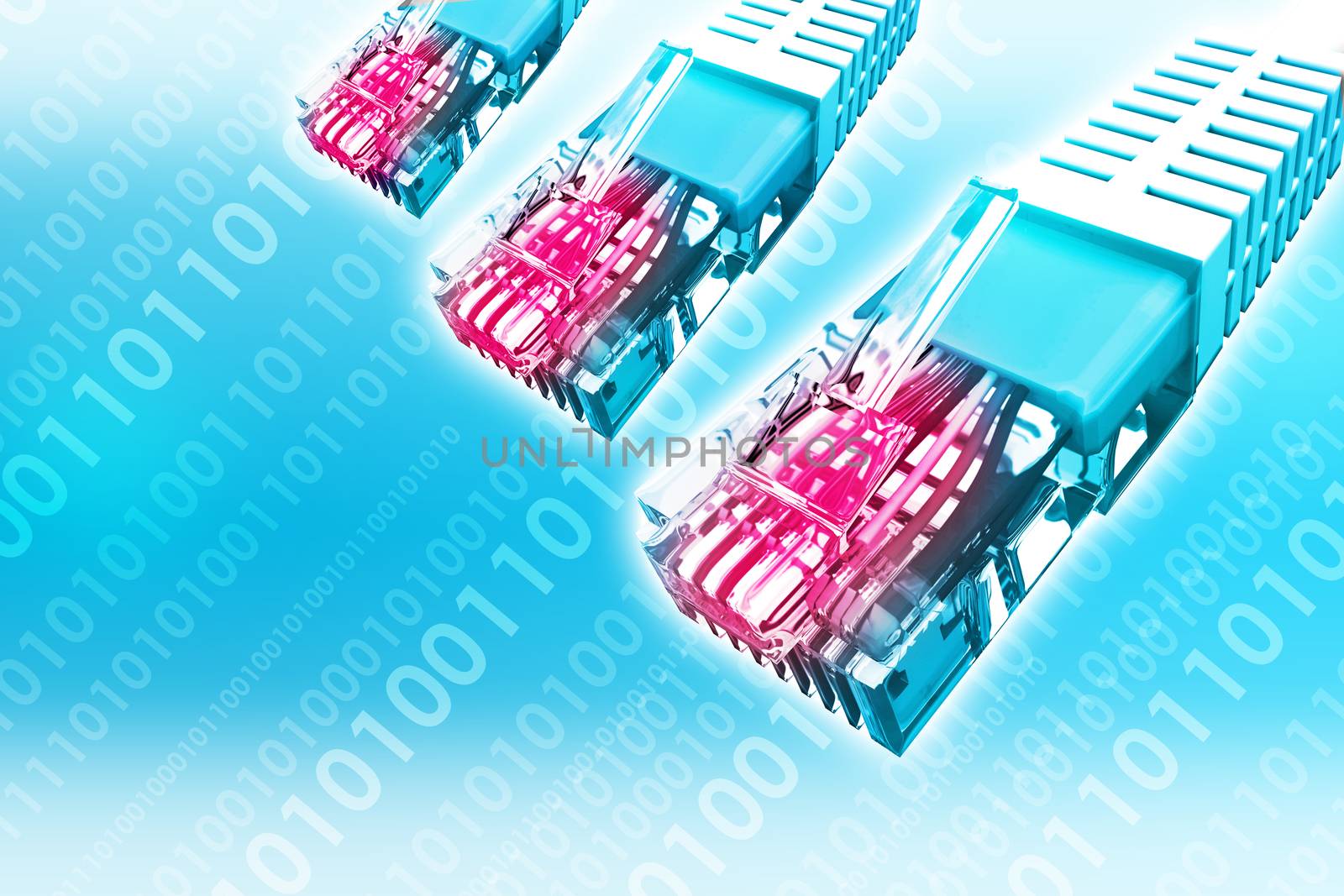 Set of colorful computer cables on abstract blue background