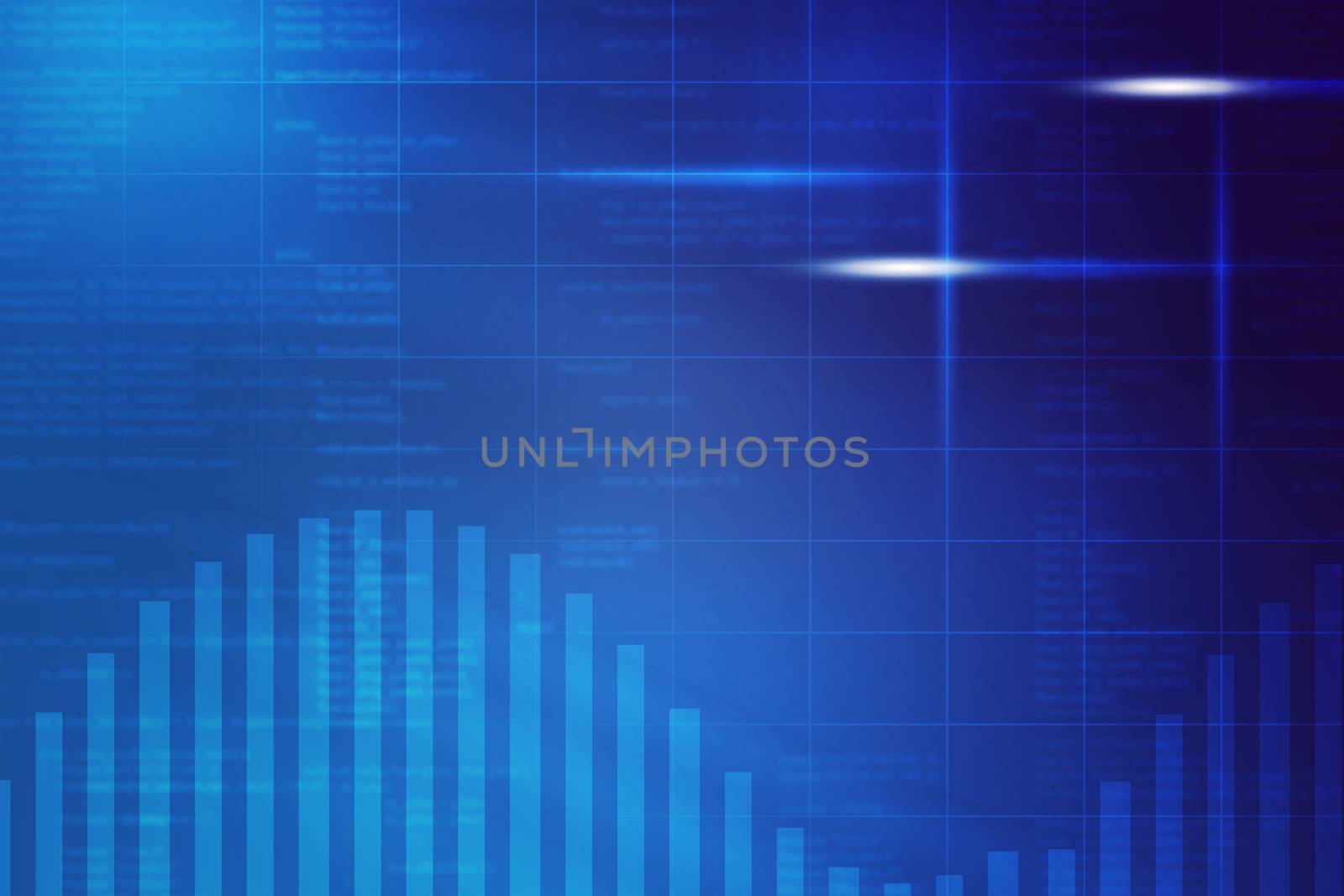 Abstract blue background with graphs and words