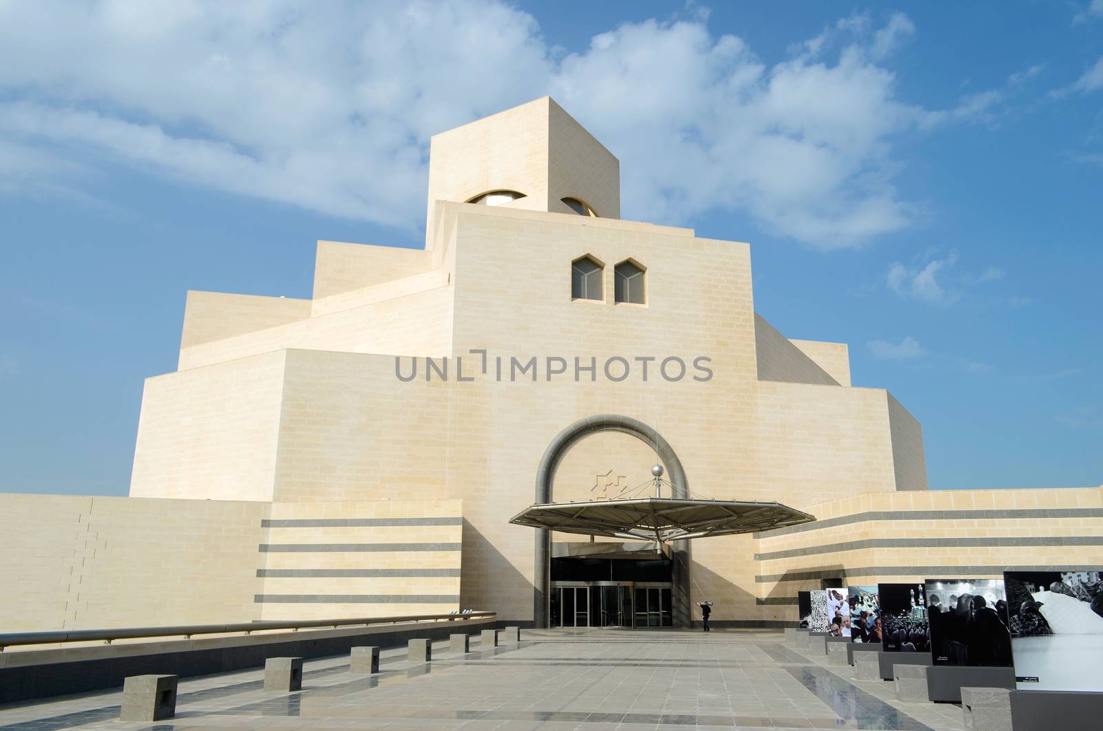 Doha, Qatar – January 12, 2014: The modern architecture of the Museum of Islamic Arts (MIA) in the city center of Doha, the capital of the Arabian Gulf country Qatar on January 12, 2014.