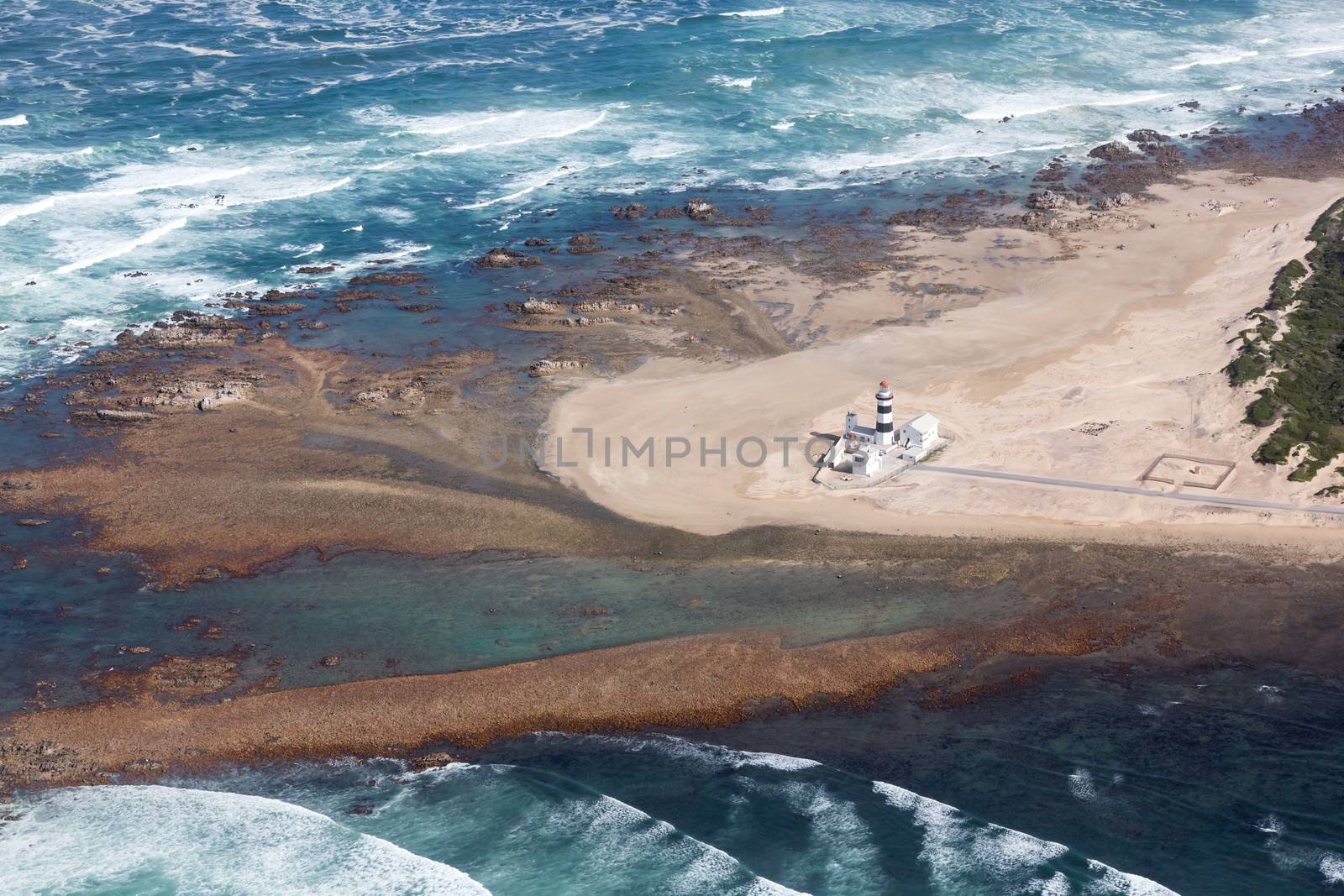 Aerial view of the lighthouse and beach at Cape Recife, Port Elizabeth