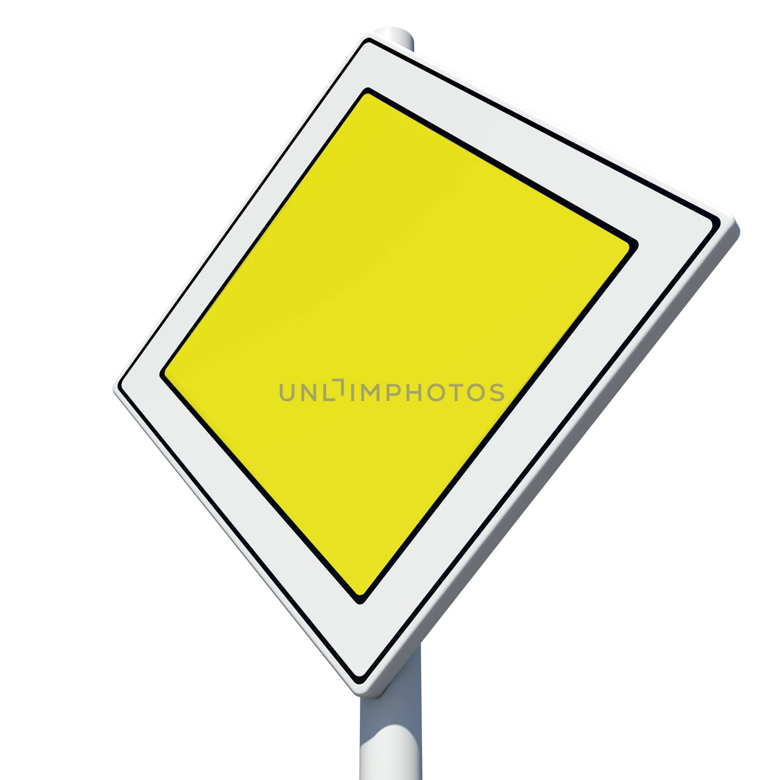 Square yellow road sign. Isolated on white background