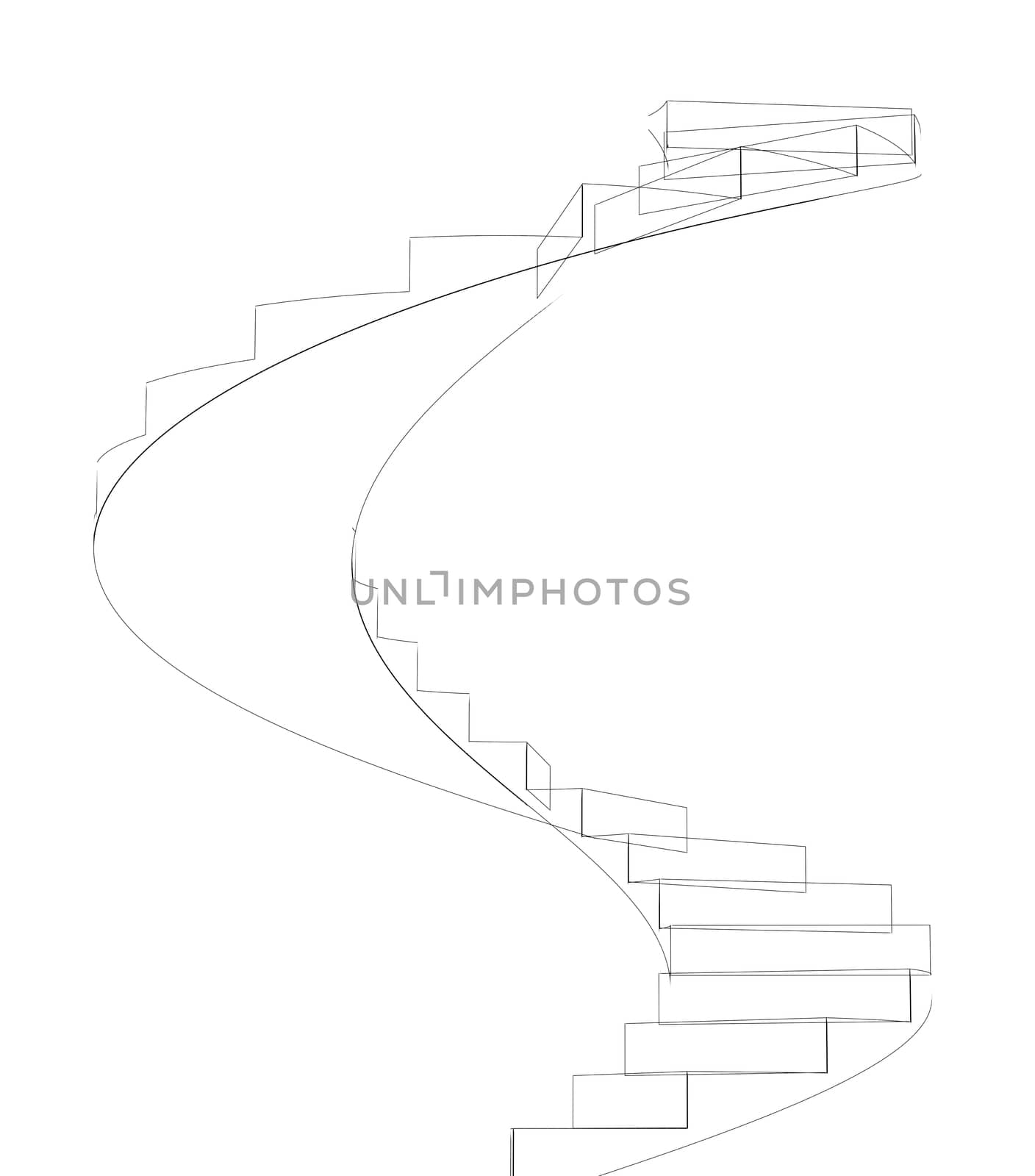 Wire-frame spiral stairs. Isolated on white background. Promotion concept