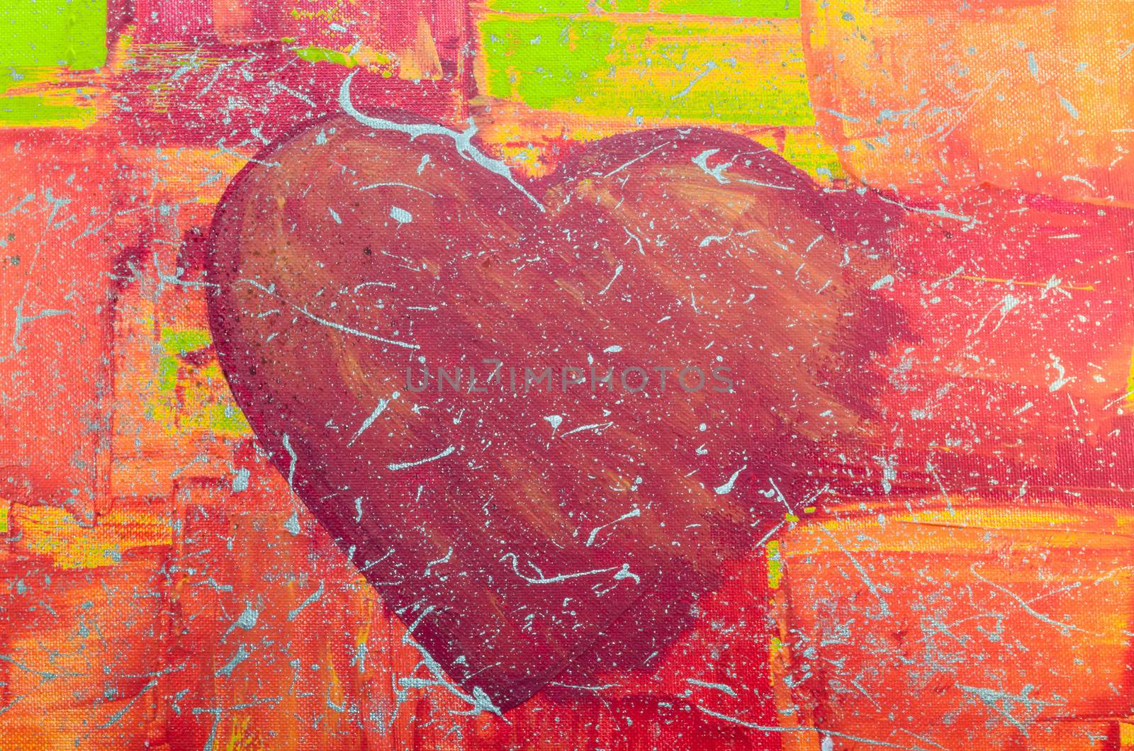 Acrylic painting of our daughter.
Hand Painted big red heart with colorful background.