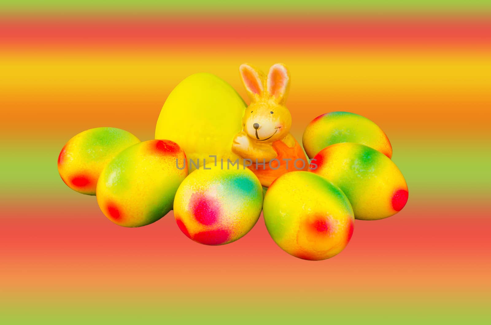 Easter Bunny even painted Easter eggs and colorful gradient background.