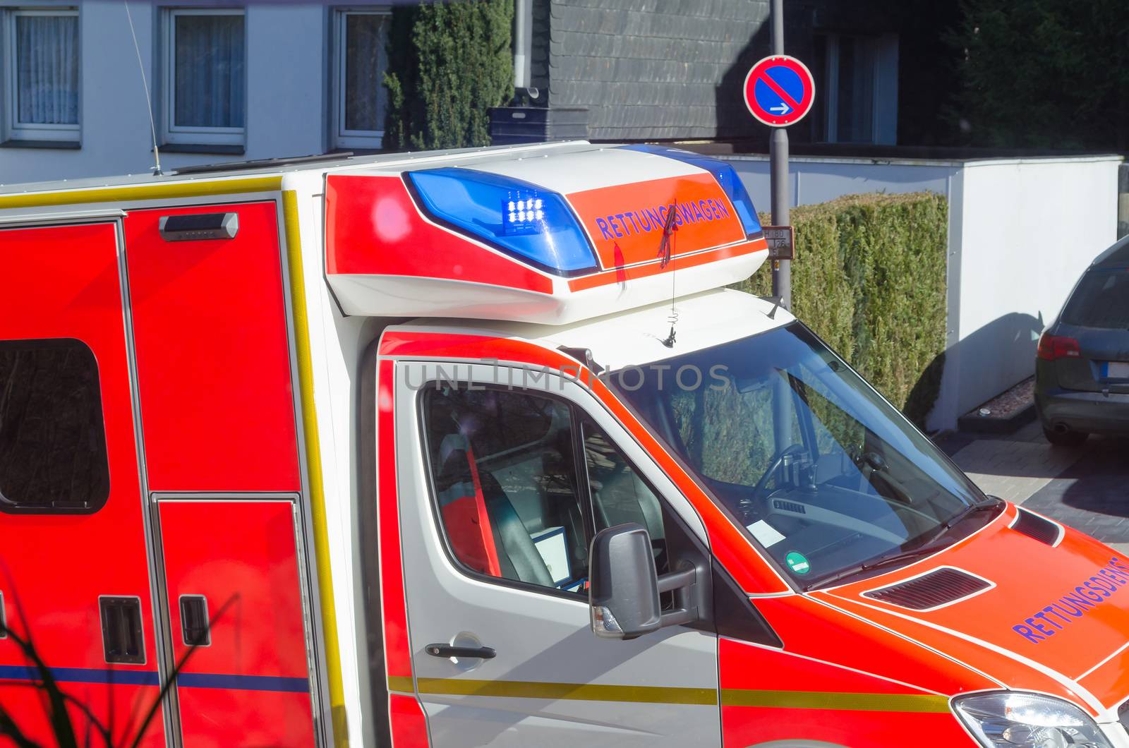 Night Scene of of an emergency ambulance in use.