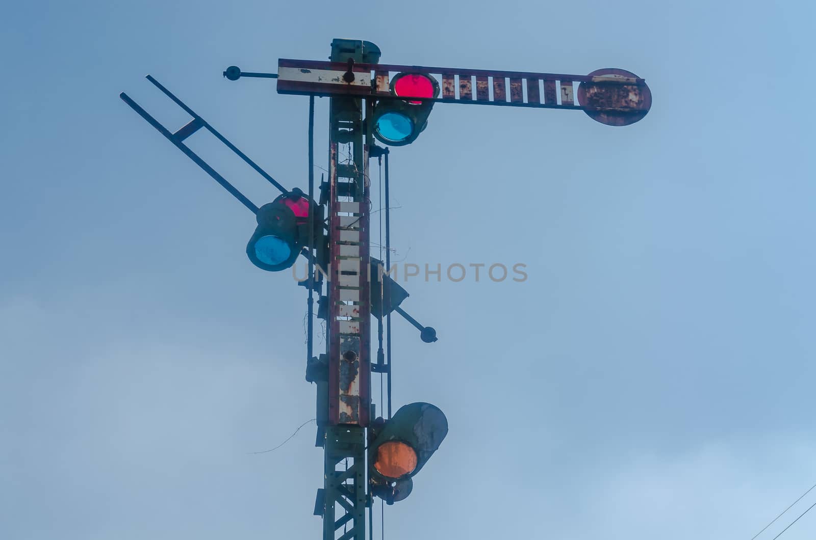 Old railway signal. The signals regulate visually, acoustically or electronically the rail transport.